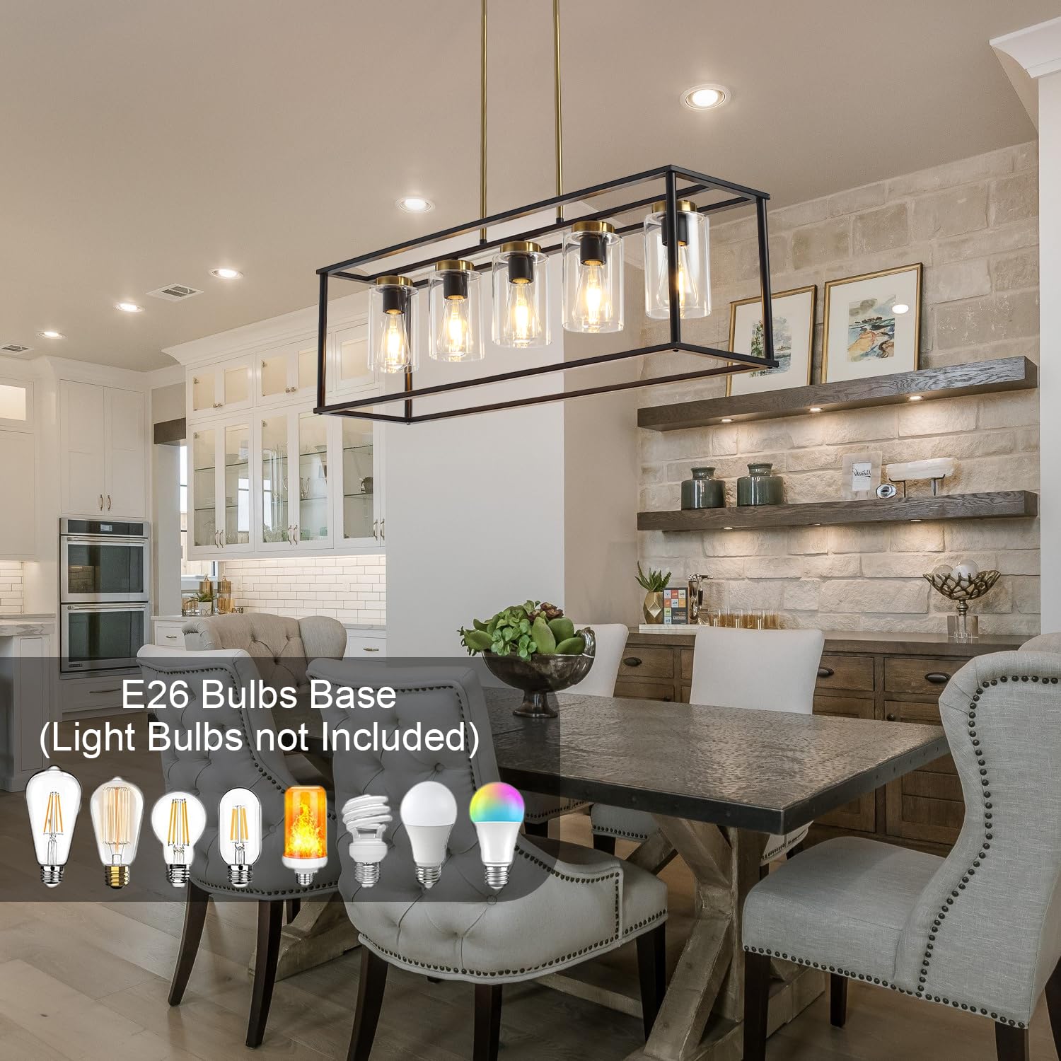 36 Inch Modern Farmhouse Pendant Light - Adjustable Height Industrial Chandelier with Glass Shade for Kitchen Island & Dining Room Lighting | Perfect for Farmhouse, Industrial & Contemporary Home Decor