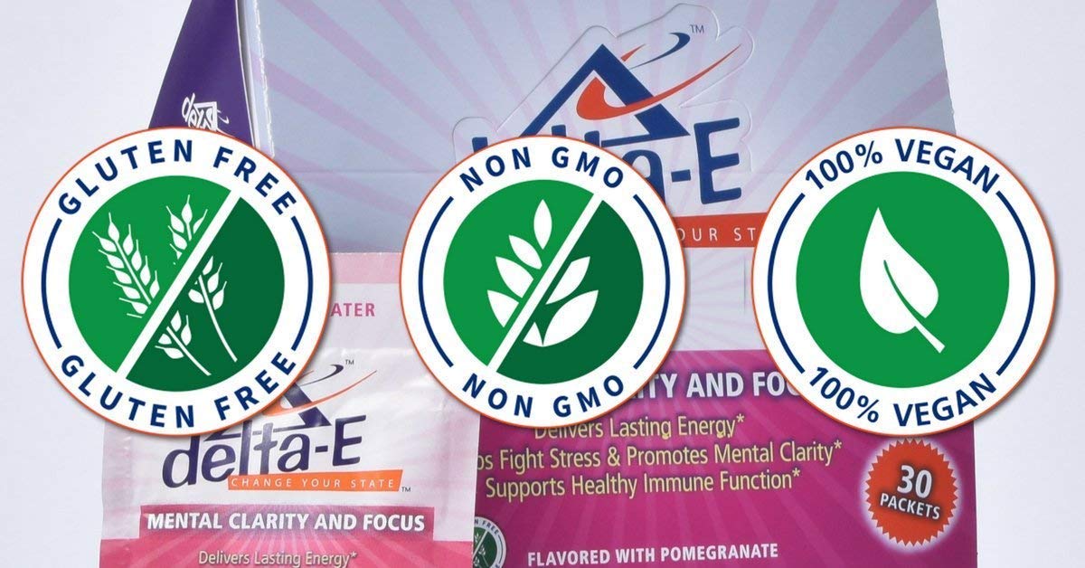 Delta-E Mental Clarity & Focus Energy Drink - Non-GMO, 100% Vegan, Gluten Free Supplement (30 Packets) | Boost Productivity, Study Sessions & Work Performance Naturally