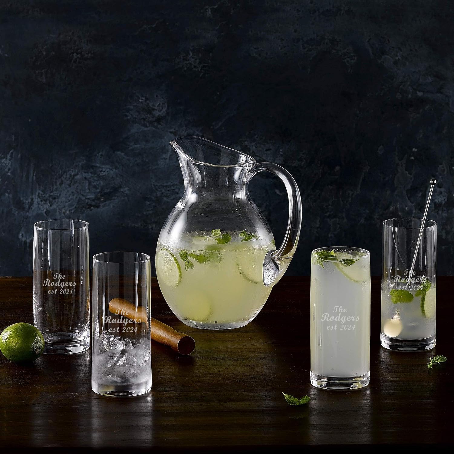 Waterford Marquis Personalized Moments 15oz HiBall Glasses - Set of 4 Custom Engraved Tall Crystal Highball Glasses for Cocktails, Soda, Water & More - Perfect for Whiskey, Iced Tea, Mojitos & Home Bar Entertaining