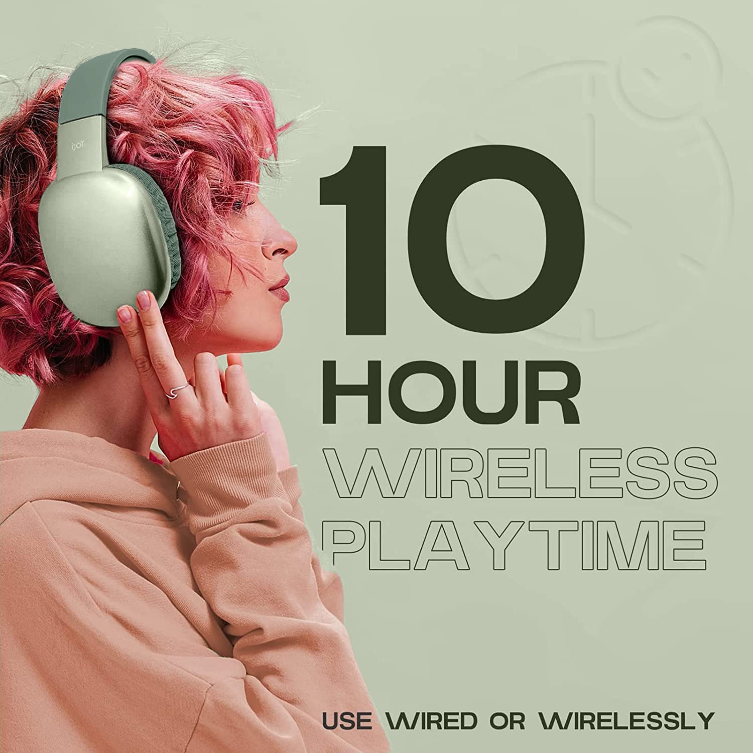 iJoy Ultra Wireless Bluetooth Headphones with Microphone - Over Ear Headphones with 10H Playtime, SD Card Slot & Backup Wire - Soft Memory Foam Cushions for Comfort (Green) - Perfect for Gaming, Travel & Office Use