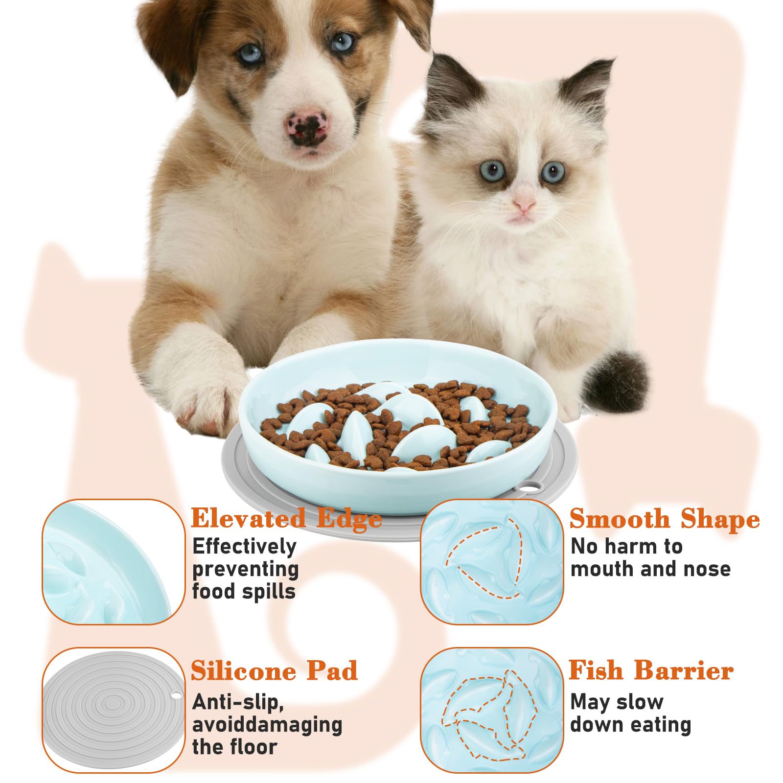 Slow Feeder Cat Bowl with Non-Slip Mat - Ceramic Puzzle Feeder for Cats & Dogs - Healthy Eating Bowl with High Edges for Kittens & Puppies - Perfect for Fast Eaters and Digestive Health