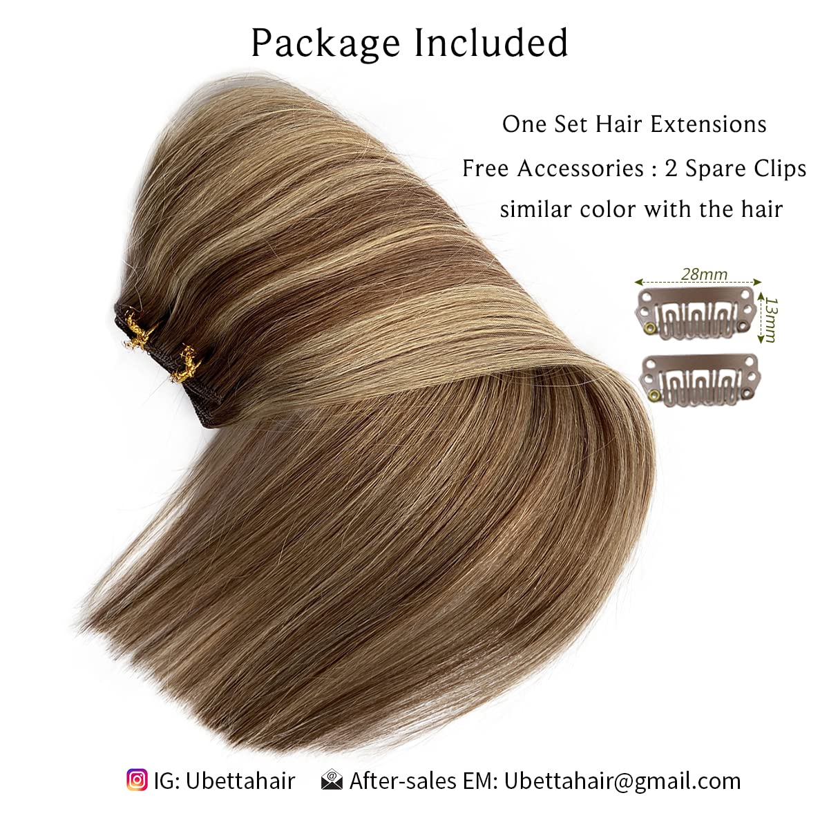 Clip in Hair Extensions 22 Inch - Ombre Brown to Chestnut Brown with Ash Blonde Highlights Balayage - 7pcs 70g Double Weft Straight Remy Human Hair - Natural Looking Hair Extensions for Women - Perfect for Daily Wear, Parties & Special Occasions