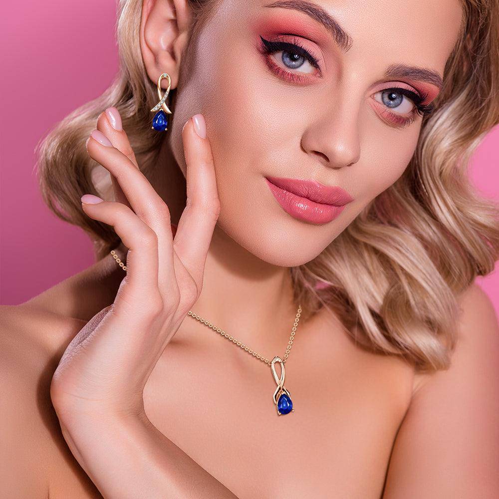 Elegant Blue & Pink Sapphire Necklace with Silk Ribbon - Perfect for Weddings, Anniversaries & Romantic Gifts