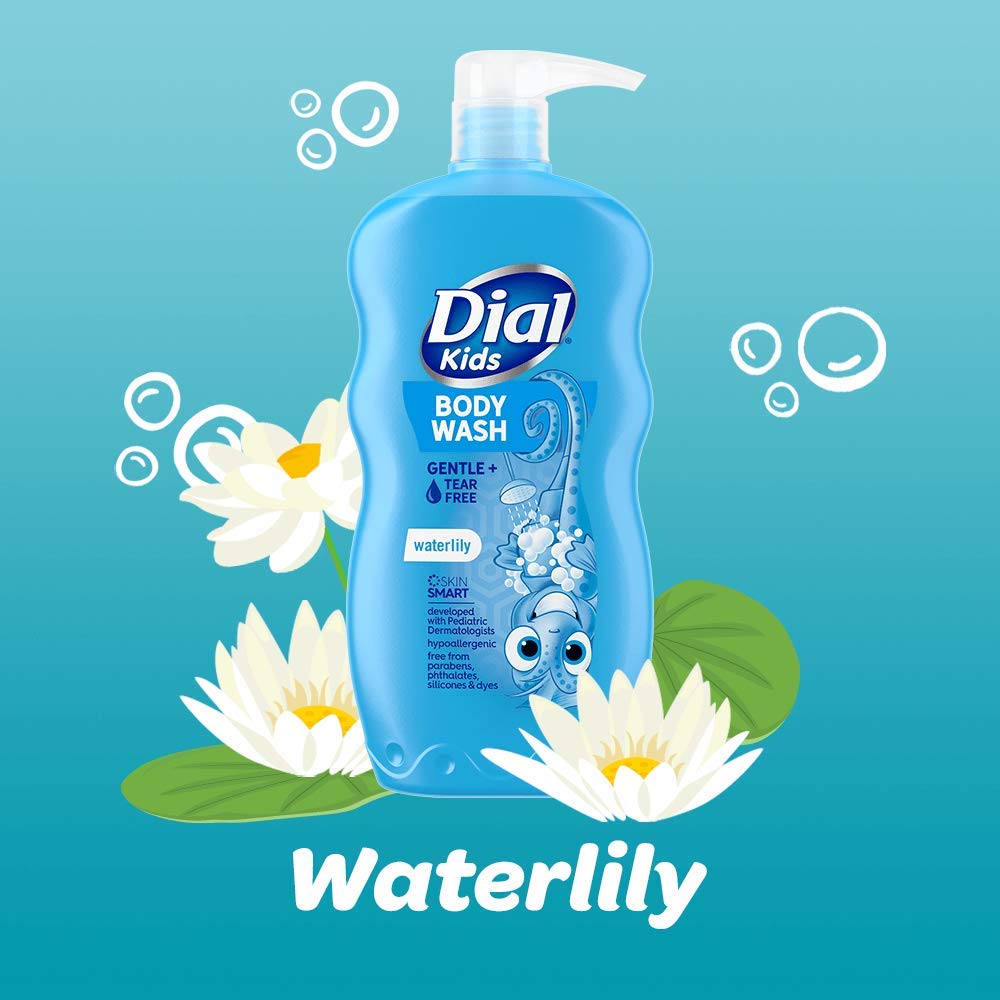 Dial Kids Body Wash - Waterlily Scent, 24 fl oz (Pack of 4) | Gentle & Hypoallergenic Formula for Sensitive Skin | Perfect for Bath Time, Daily Hygiene & Travel