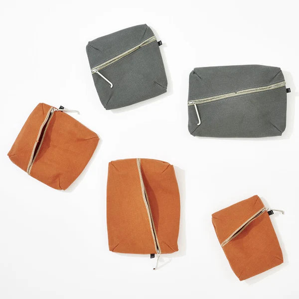 Premium Japanese Kurashiki Hampu Canvas Pouch - Square Design in Grayish White | Handmade Cotton Storage Bag for Travel, Makeup, Stationery & Daily Essentials