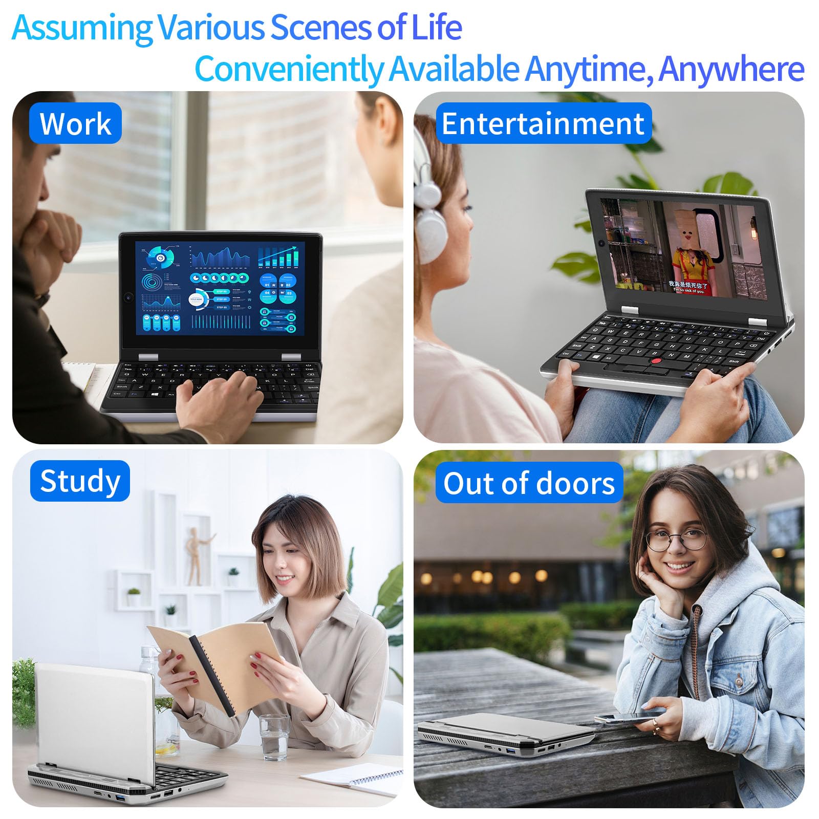 UDKED 7-inch Windows 11 Touchscreen Laptop - Lightweight Portable Notebook with Office, USB 3.0, Mini HDMI, WiFi, 256GB Storage - Perfect for Students, Travel & Remote Work
