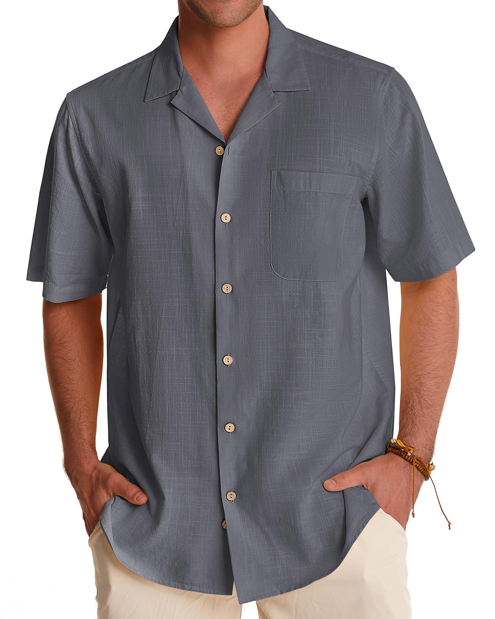 Men's Linen Short Sleeve Button Down Shirts - Breathable Cotton Summer Casual Shirts for Beach, Vacation & Hawaiian Style | Perfect for Tropical Getaways, Pool Parties and Summer Outings