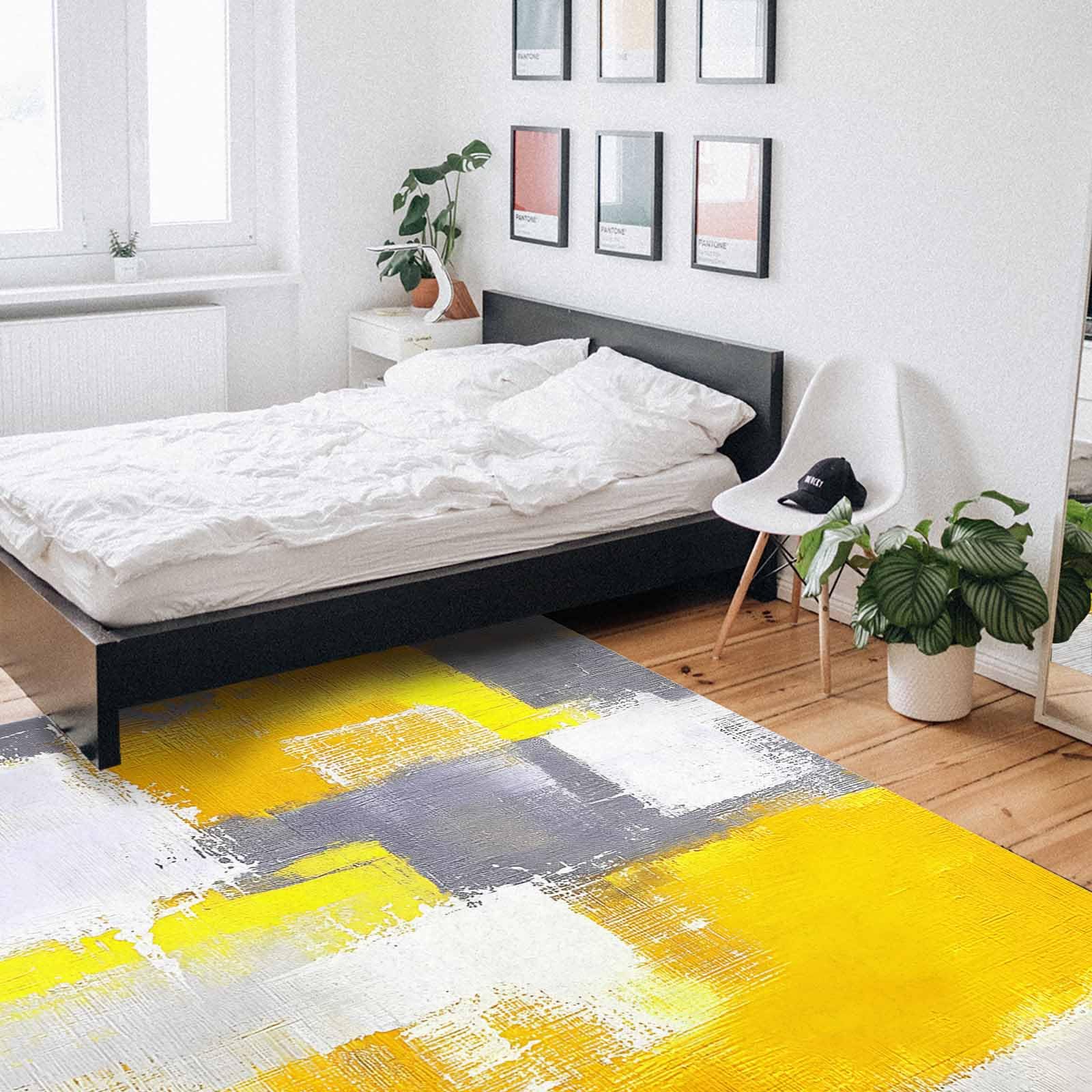 Modern Abstract Gray & Yellow Shag Area Rug 2'8