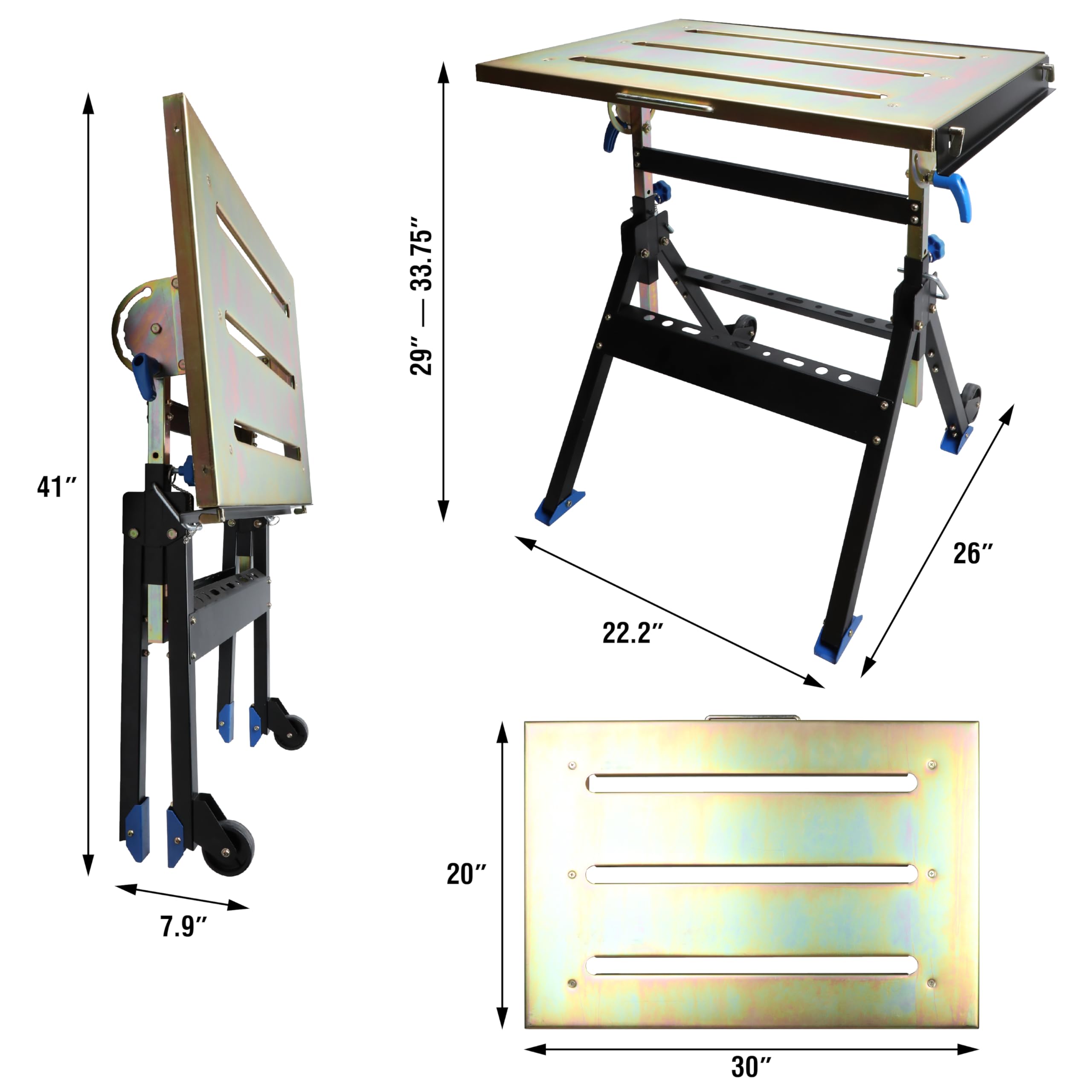 Olympia Tools Adjustable Welding Table with Wheels - Portable Steel Stand Workbench 30