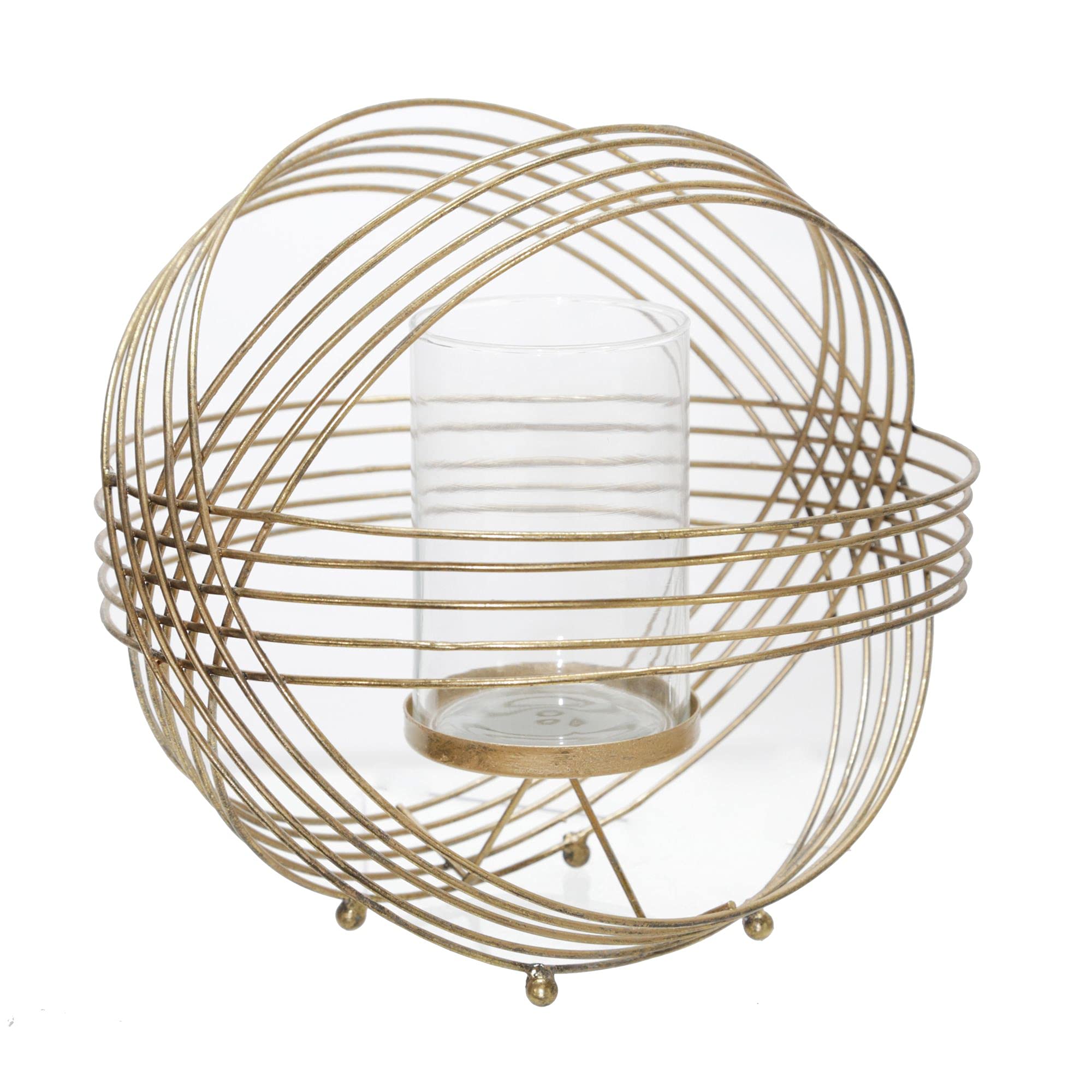 Kingston Living 11-Inch Gold Sphere Glass Tea Light Candle Holder - Elegant Home Decor for Dining Table, Wedding Centerpiece & Romantic Ambiance
