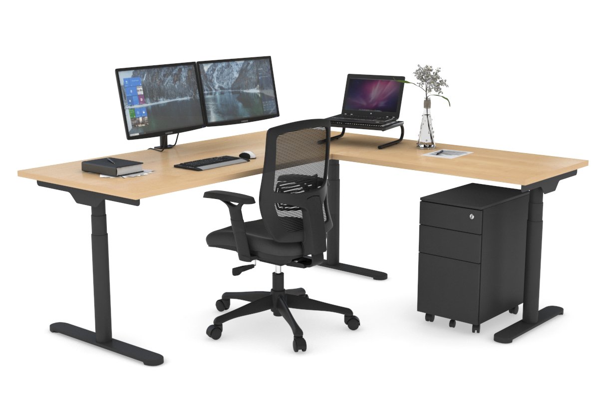 Flexi Premium Height Adjustable Corner Workstation Desk - 1800L x 1700W Ergonomic Home Office Desk for Standing & Sitting - Perfect for Small Spaces, Gaming & Remote Work Setup