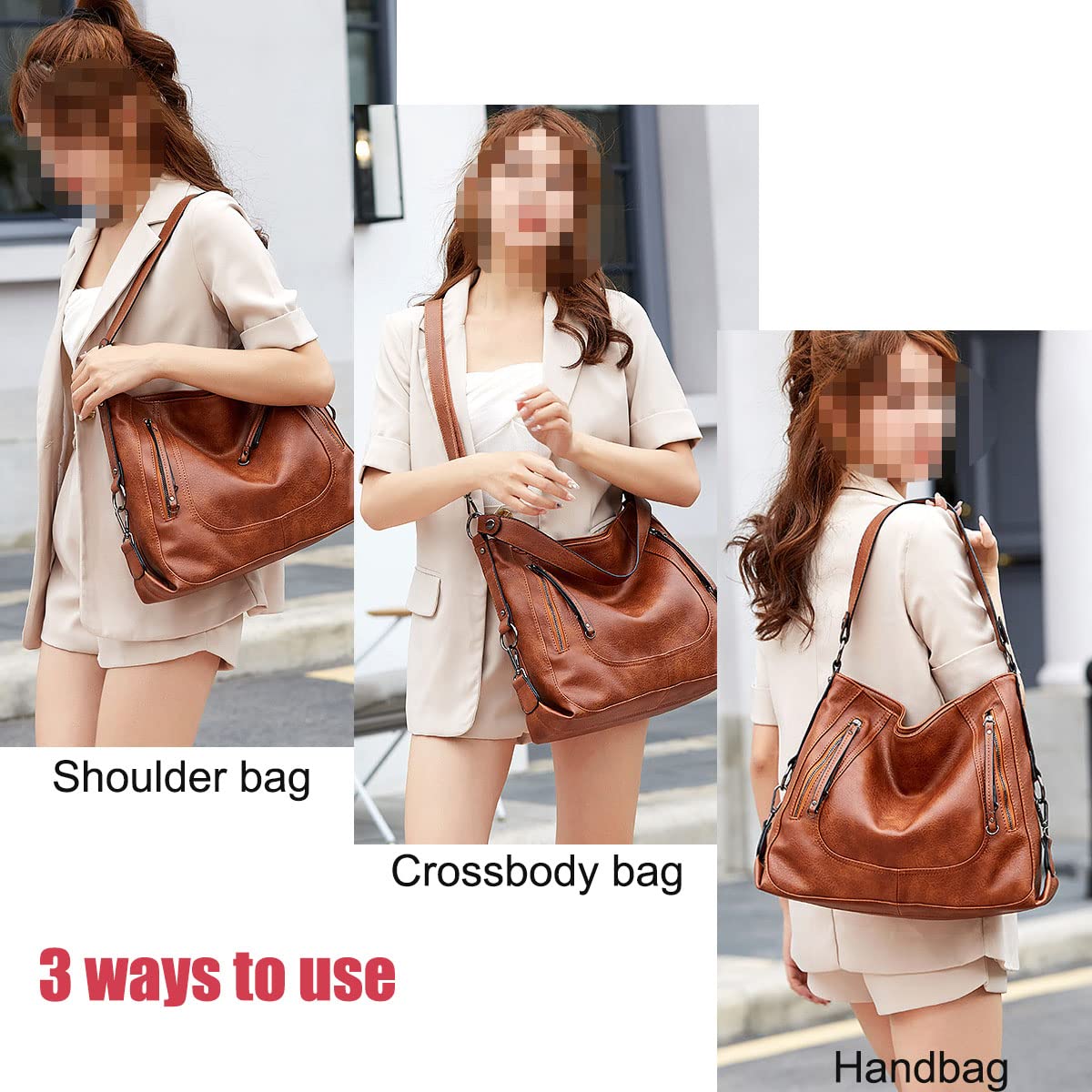 Women's PU Leather Hobo Shoulder Bag - Large Crossbody Tote for Work & Travel