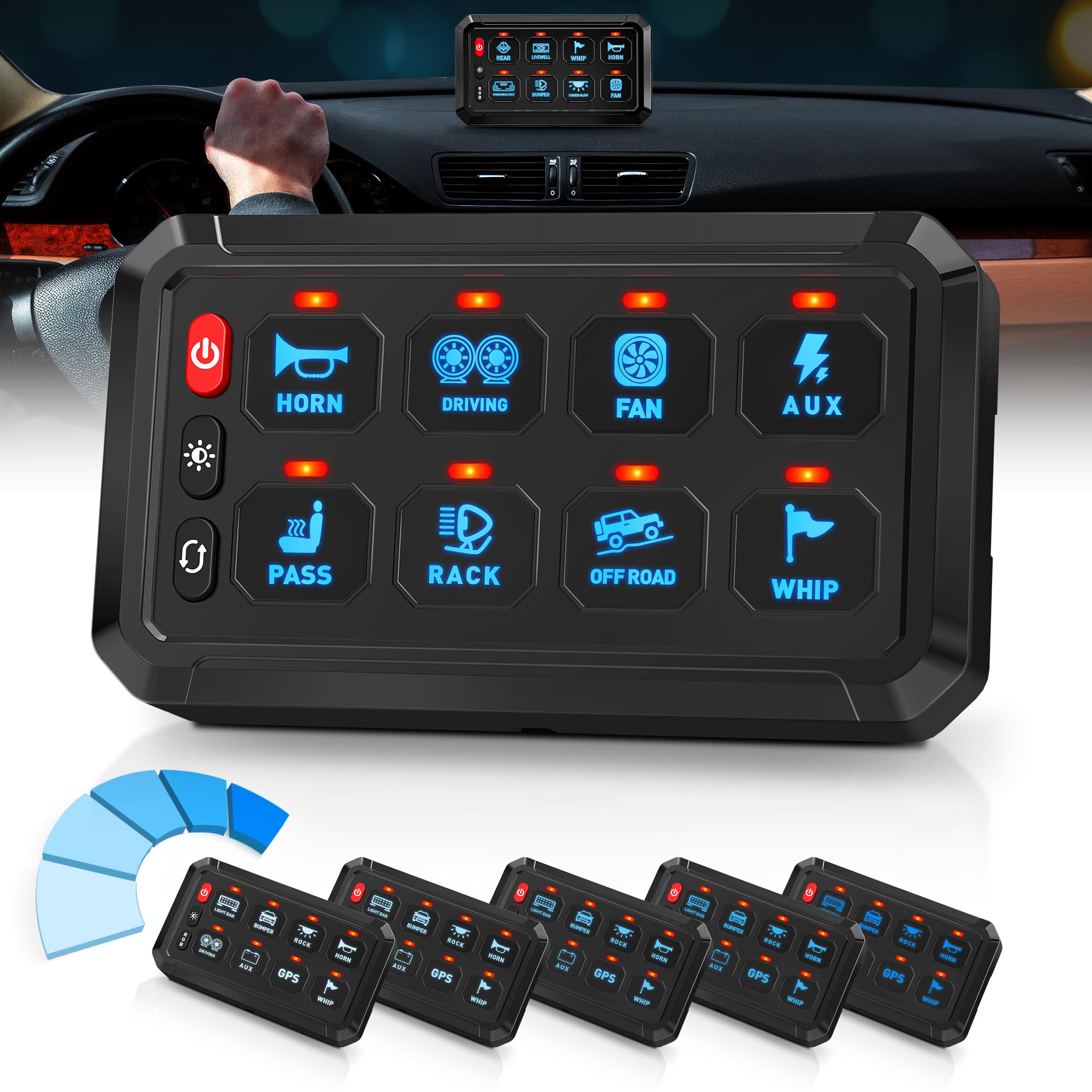 8 Gang Universal Switch Panel with LED & Touch Control - Circuit Relay System for Cars, Boats, Marine, Pickup Trucks, UTV & ATV | Toggle, Momentary, Strobe & Pulsed Modes | Perfect for Off-Road, Marine & Vehicle Customization
