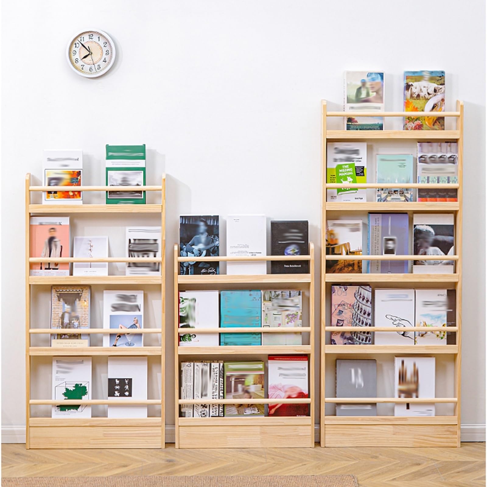 Wooden Floor Standing Magazine Rack - Space Saving Brochure Holder for Home & Office - Organize Books, Newspapers, Tablets in Corners (80x144.5cm/31.5x56.9in) - Perfect for Living Rooms, Waiting Areas & Reception Spaces