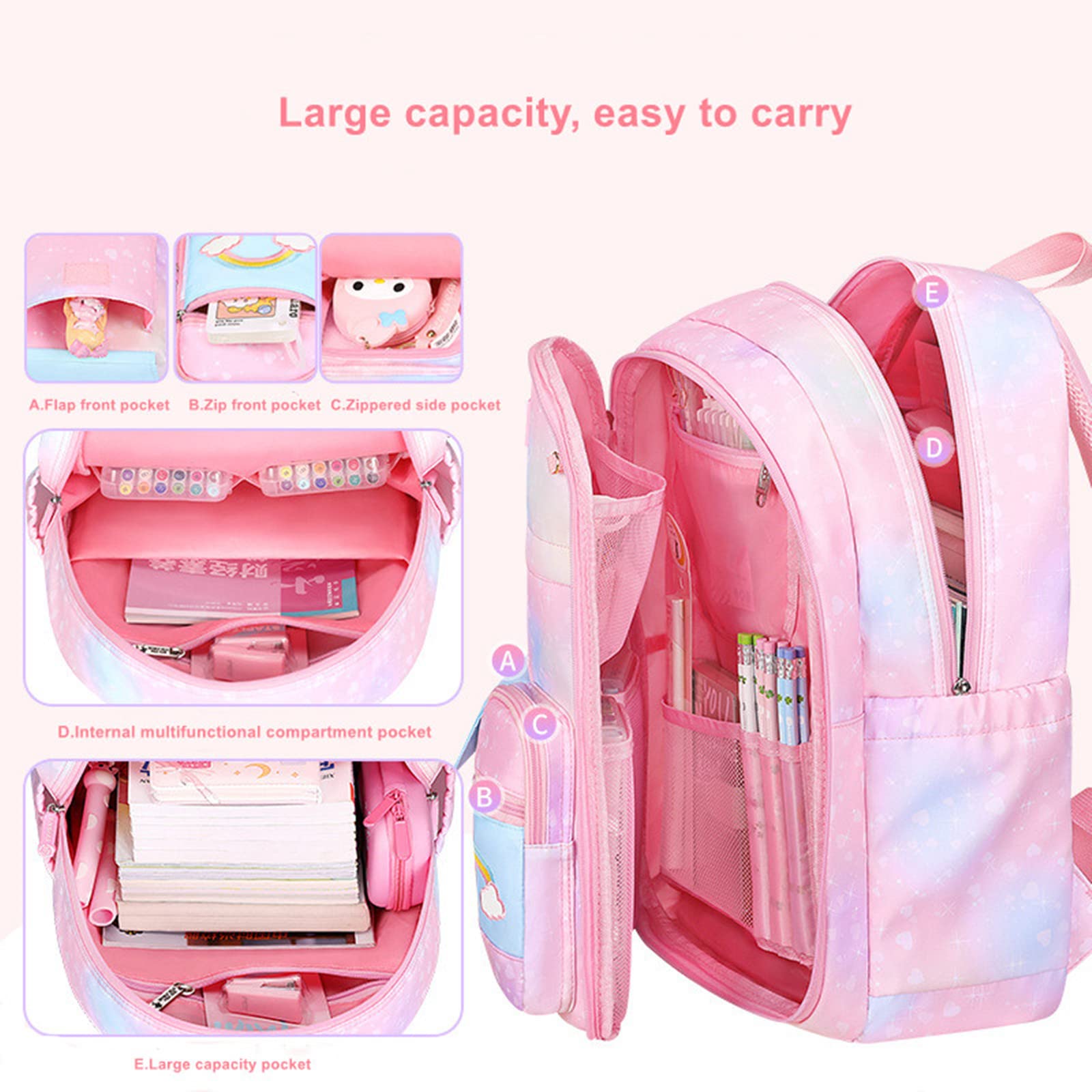 Girls School Backpack with Compartments - Purple for Elementary Students & Daily Use