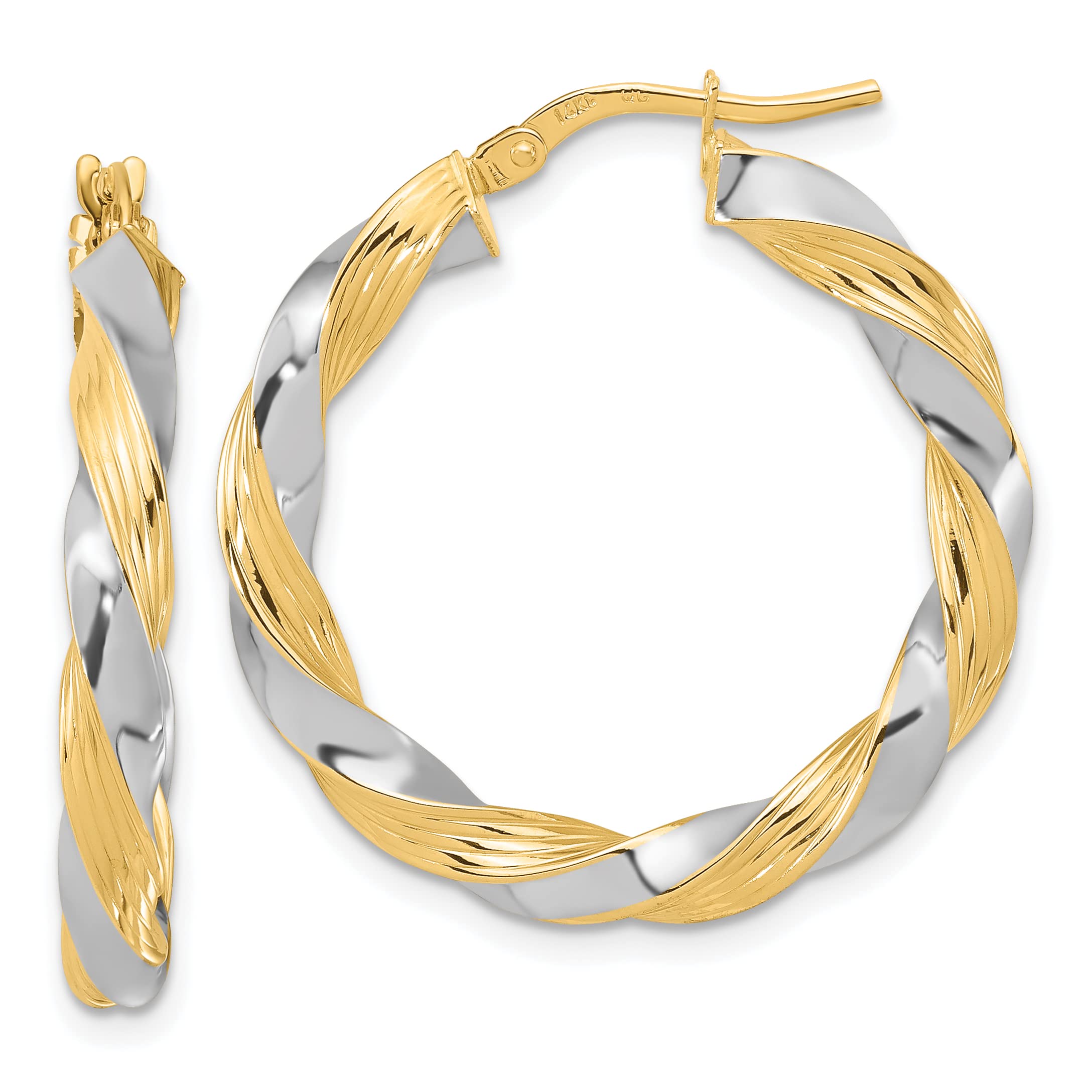 14k Yellow Gold & White Rhodium Plated Twisted Hoop Earrings 30mm - Avariah Elegant Dangle Earrings for Women, Perfect for Parties, Weddings & Everyday Wear