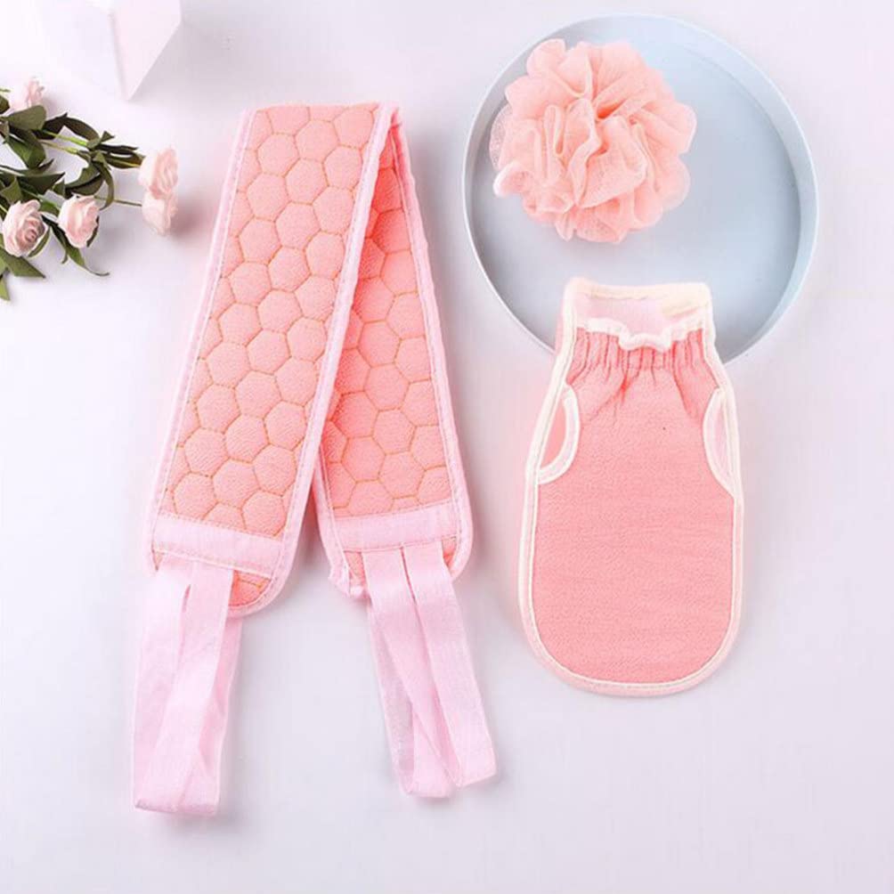 Lurrose 2-Pack Bath Towel Set with Exfoliating Loofah Scrubber, Mesh Pouf & Wash Gloves | Soft Body Scrubbers for Shower & Spa | Perfect for Exfoliating Back, Hands & Feet