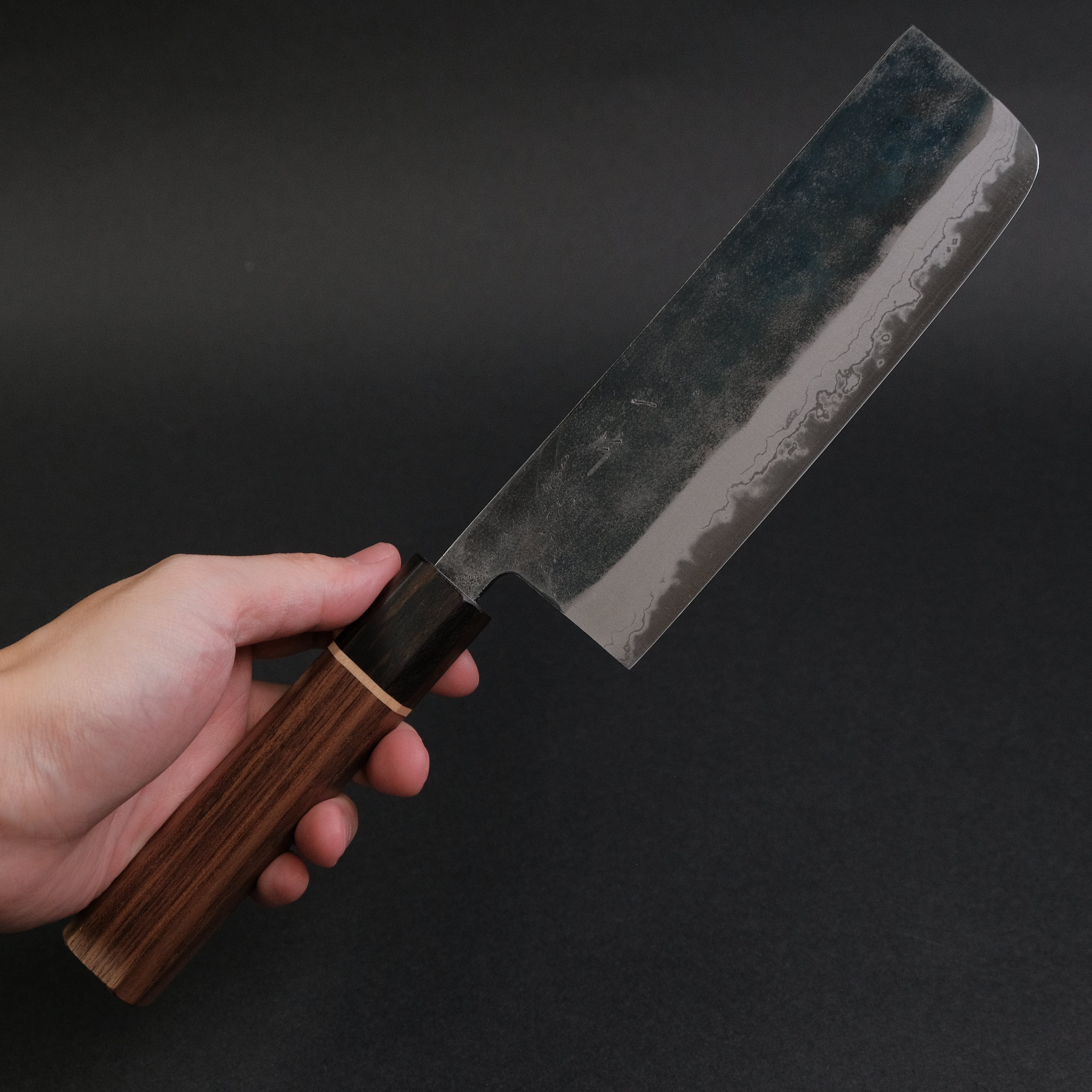Hitohira Echizen NB White #2 Kurouchi Damascus Nakiri Knife 165mm - Premium Walnut Handle with Ziricote Ferrule - Japanese Chef Knife for Precision Vegetable Cutting & Slicing - Ideal for Home Cooks & Professional Kitchens
