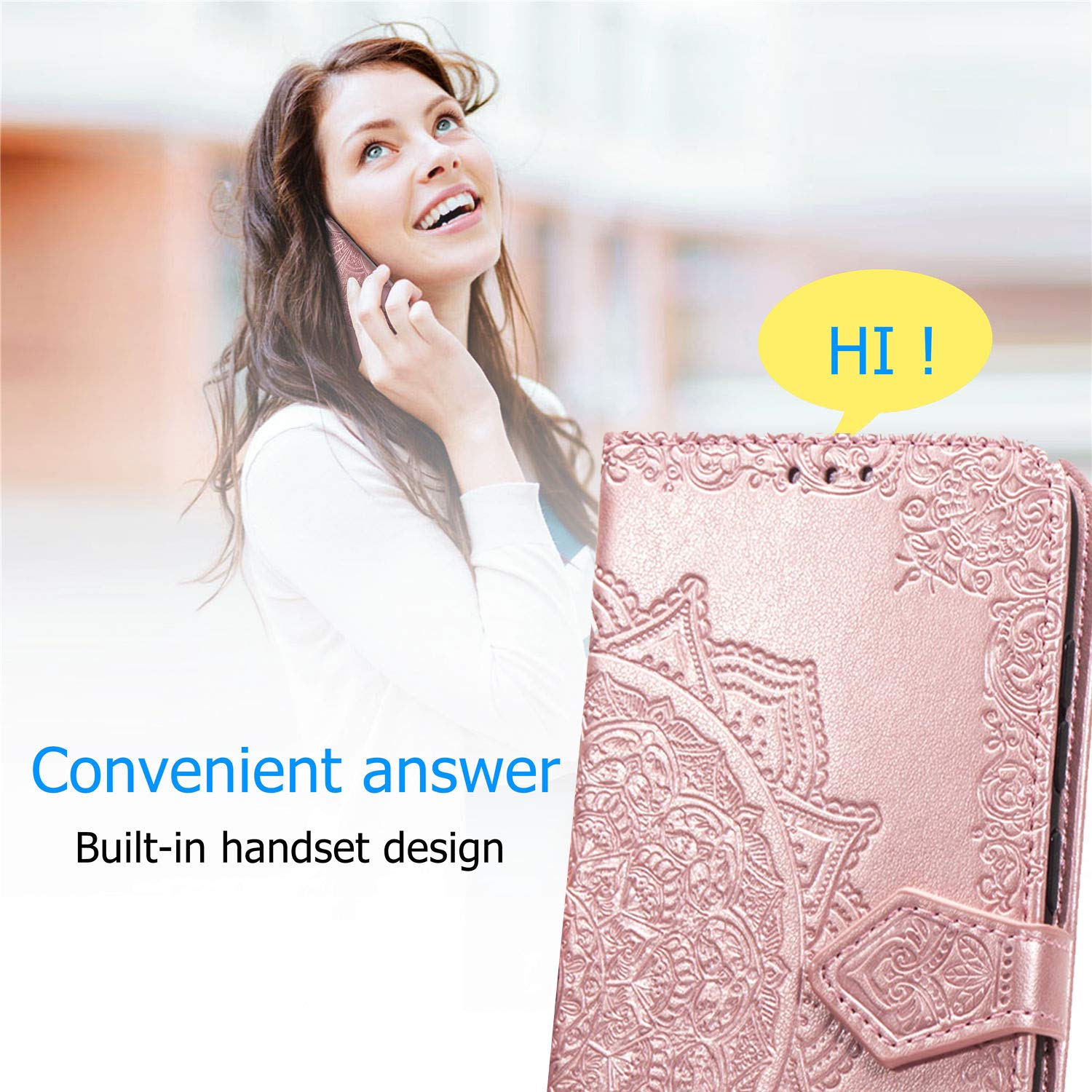 Premium PU Leather Wallet Case for iPhone 11 Pro 5.8 Inch - Flower Embossed Design with Card Slots, Magnetic Closure & Kickstand | Slim Protective Flip Cover (Blue) | Perfect for Everyday Use, Travel & Hands-Free Viewing
