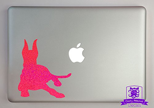 Doberman Pinscher Lying Down Vinyl Decal - 8 Inch Pink Glitter Car Sticker for Windows, Trucks, Laptops & Electronics - Perfect for Pet Lovers & Vehicle Customization