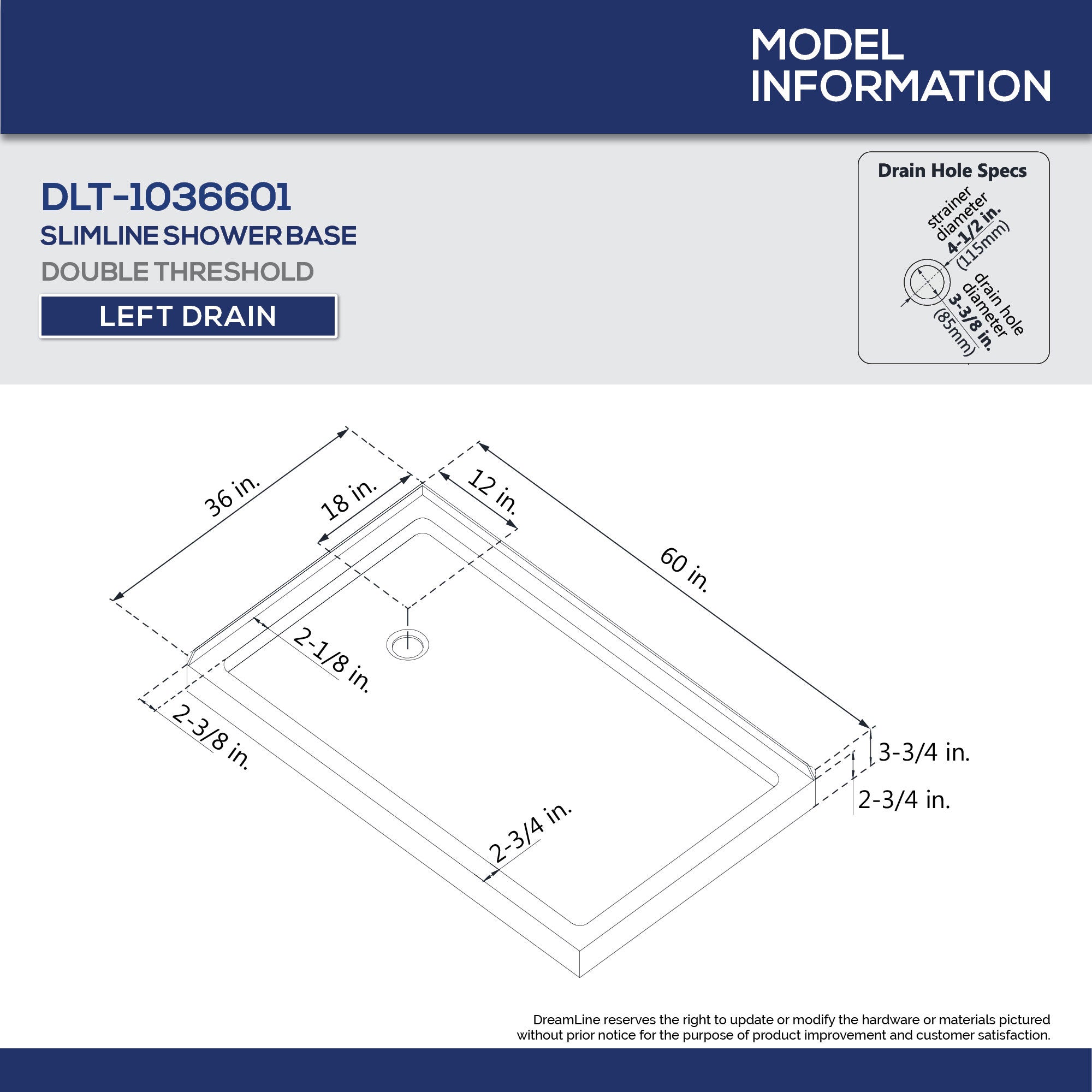 DreamLine Flex 36x60x74.75 Inch Semi-Frameless Pivot Shower Enclosure with SlimLine Base Kit - Modern Bathroom Upgrade for Small Spaces & Luxury Homes