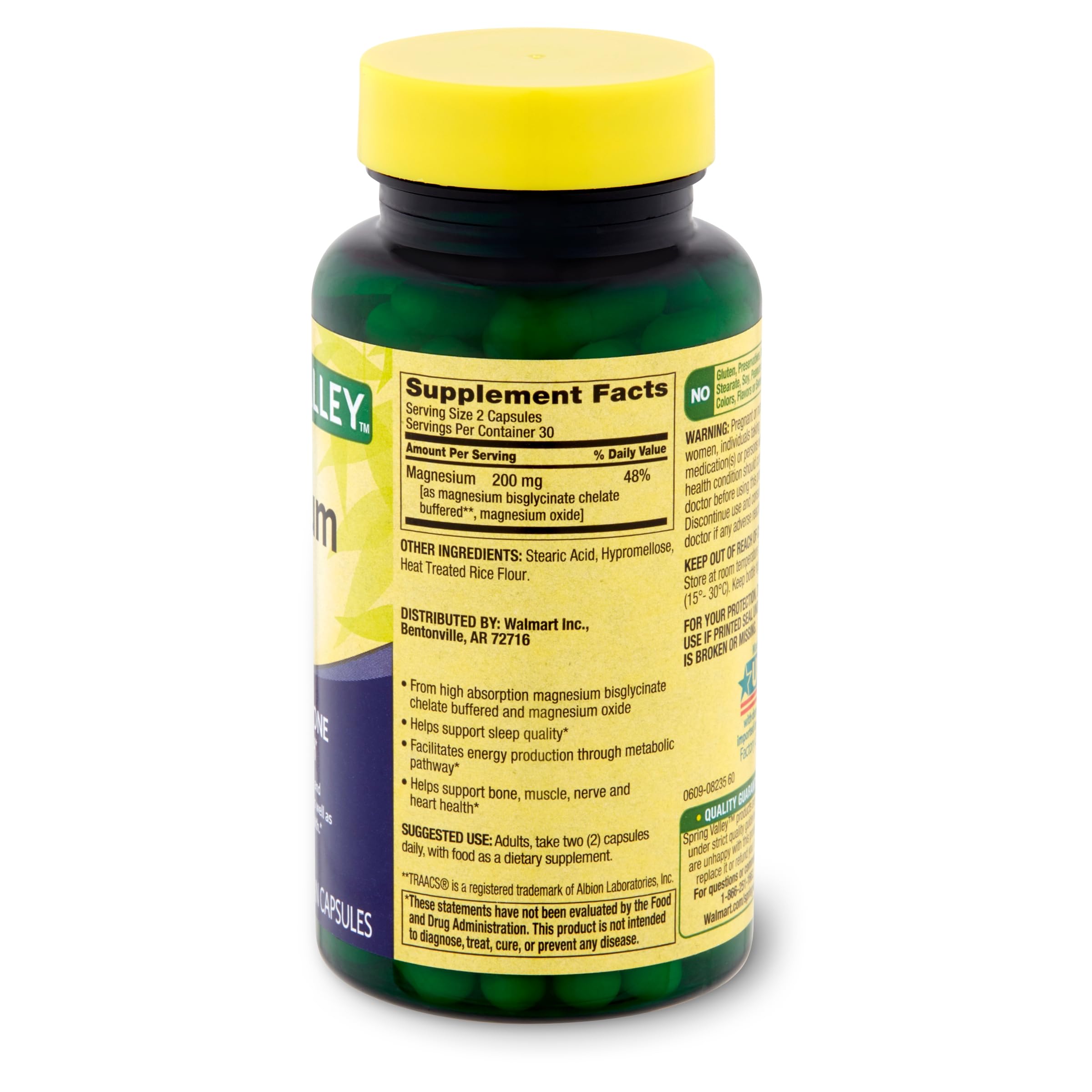Spring Valley Magnesium Supplement 200mg - Supports Sleep, Bone & Muscle Health - 60 Vegetarian Capsules - Perfect for Relaxation & Recovery After Workouts