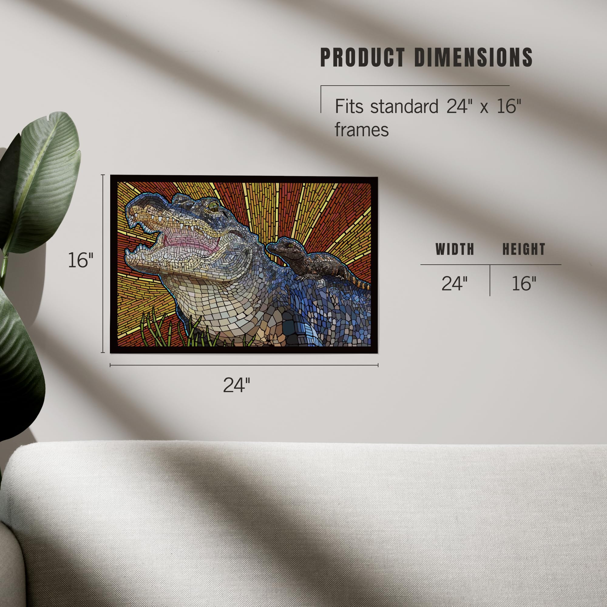 Lantern Press 16x24 Inch Giclee Art Print - Alligator Paper Mosaic Wall Decor for Living Room, Bedroom & Office | Premium Home & Office Decoration