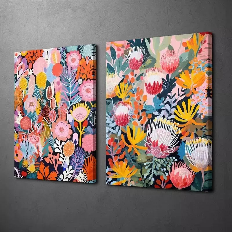 2-Pack Bohemian Style Native Flowers and Shrubs Canvas Wall Art - 50x75cm Framed Prints | High-Quality Australian Made Ready-to-Hang Decor for Living Room, Bedroom & Office