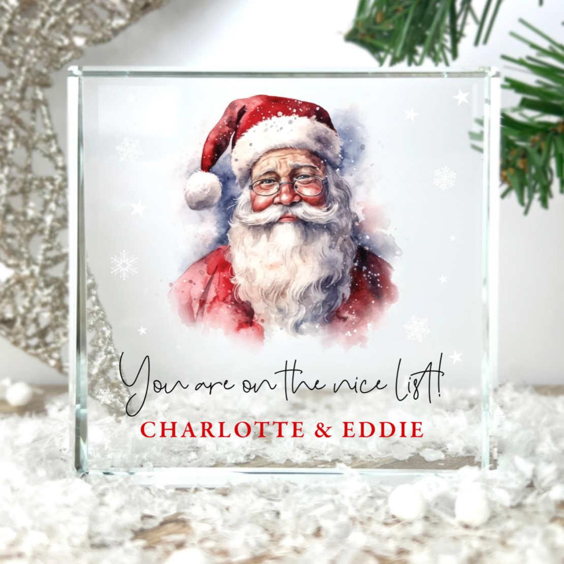 Personalized Traditional Santa 'Nice List' Crystal Token - Christmas Gift for Kids, Stocking Stuffer, Holiday Decor