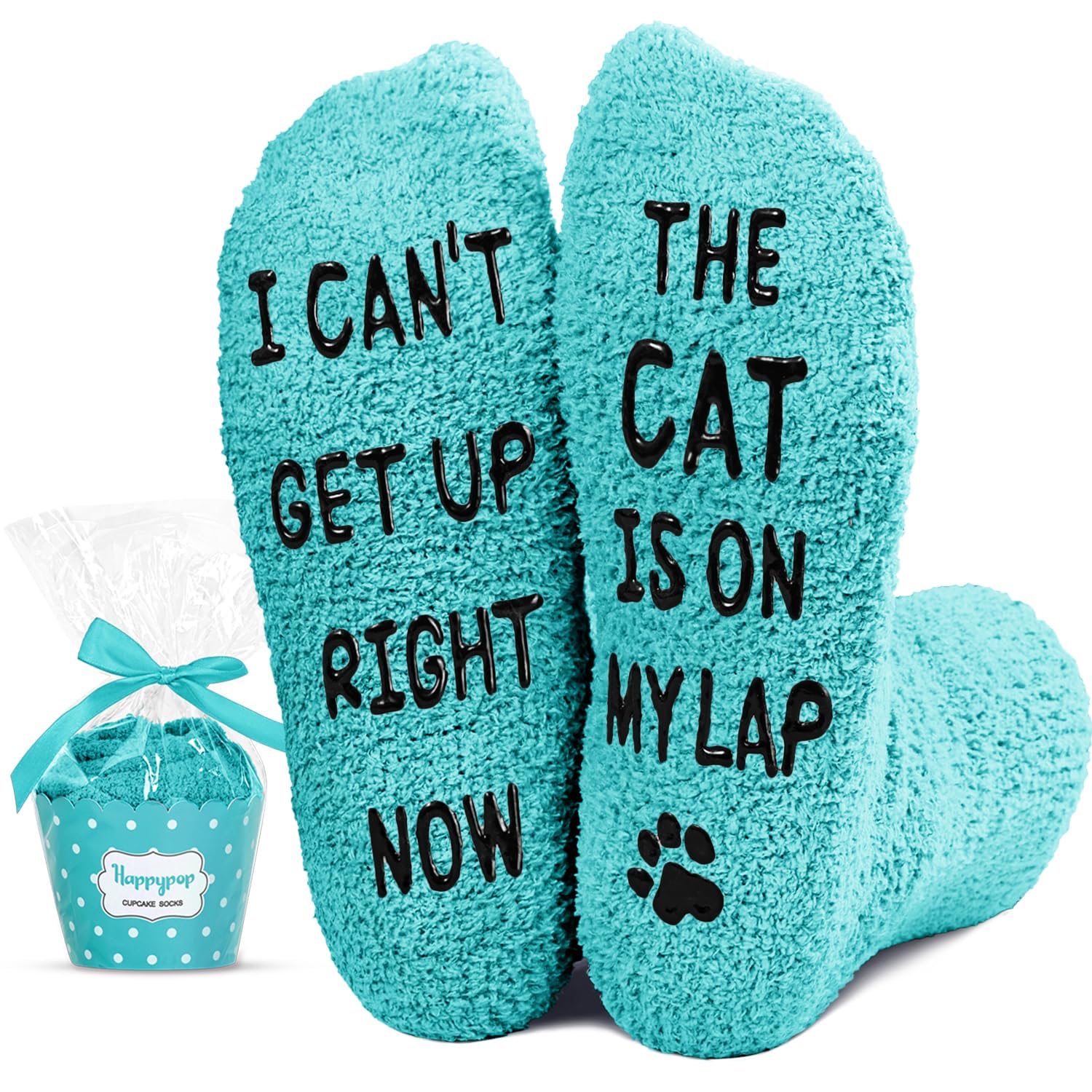 Funny Cat Socks for Women - Cute Fuzzy Green Socks as Unique Gifts for Mom, Cat Lovers & Her | Perfect for Mother's Day, Birthday Presents & Cozy Home Wear