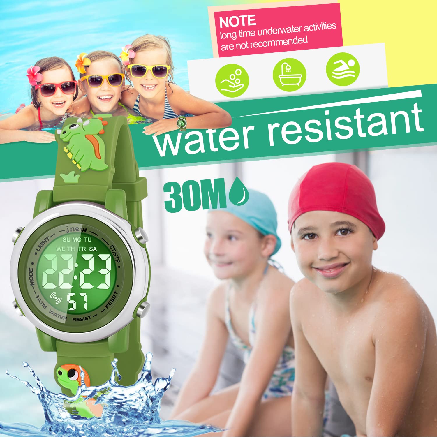 Waterproof Kids Watches with Alarm - Dinosaur Themed Digital Watch for Boys & Girls Ages 3-10 - Perfect for Swimming, Outdoor Play & School Activities