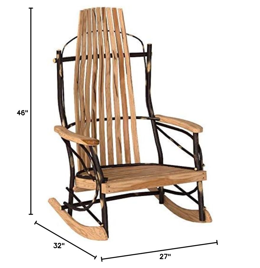 A & L Furniture Hickory 9-Slat Rocker Chair - Rustic Solid Wood Rocking Chair for Porch, Living Room & Nursery - Comfortable Handcrafted Wooden Rocker with Ergonomic Design