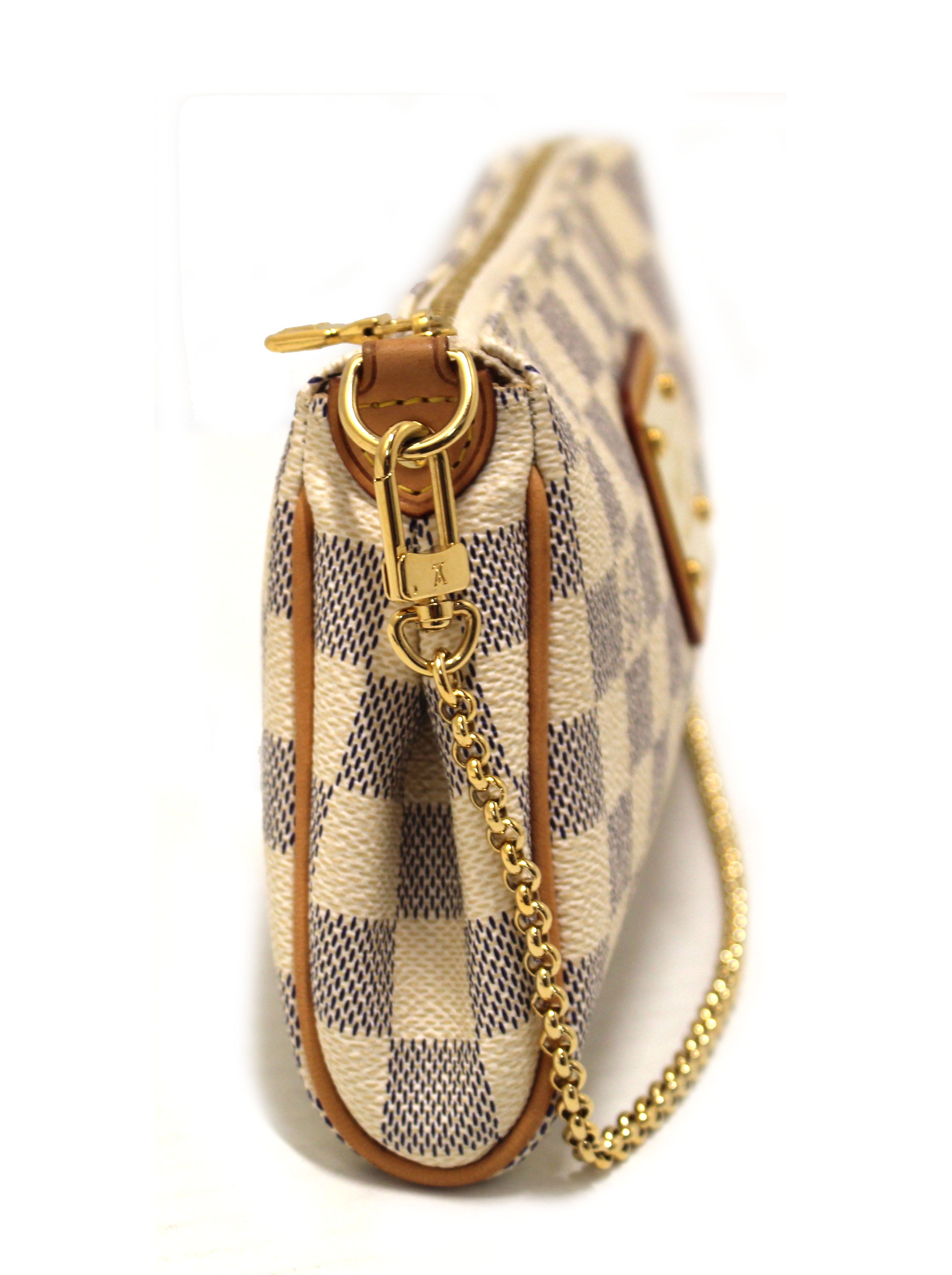 Authentic Louis Vuitton Damier Azur Canvas Eva Clutch Messenger Bag for Women - Luxury Crossbody Purse for Travel, Work & Evening Events