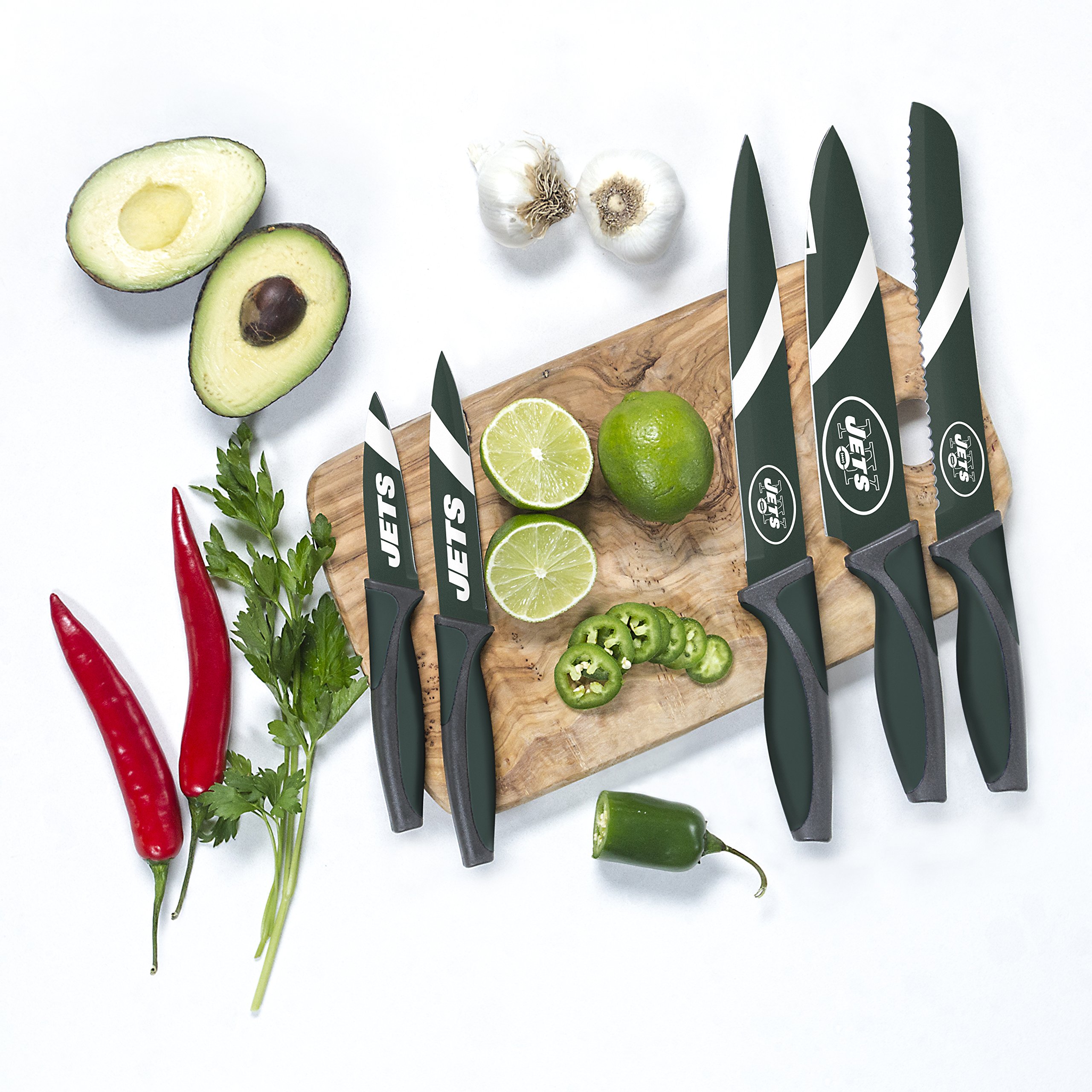 Premium NFL New York Jets Themed Kitchen Knife Set - Stainless Steel Blades with Non-Slip Handles - Perfect for Game Day Cooking, Tailgating & Football Fan Gifts