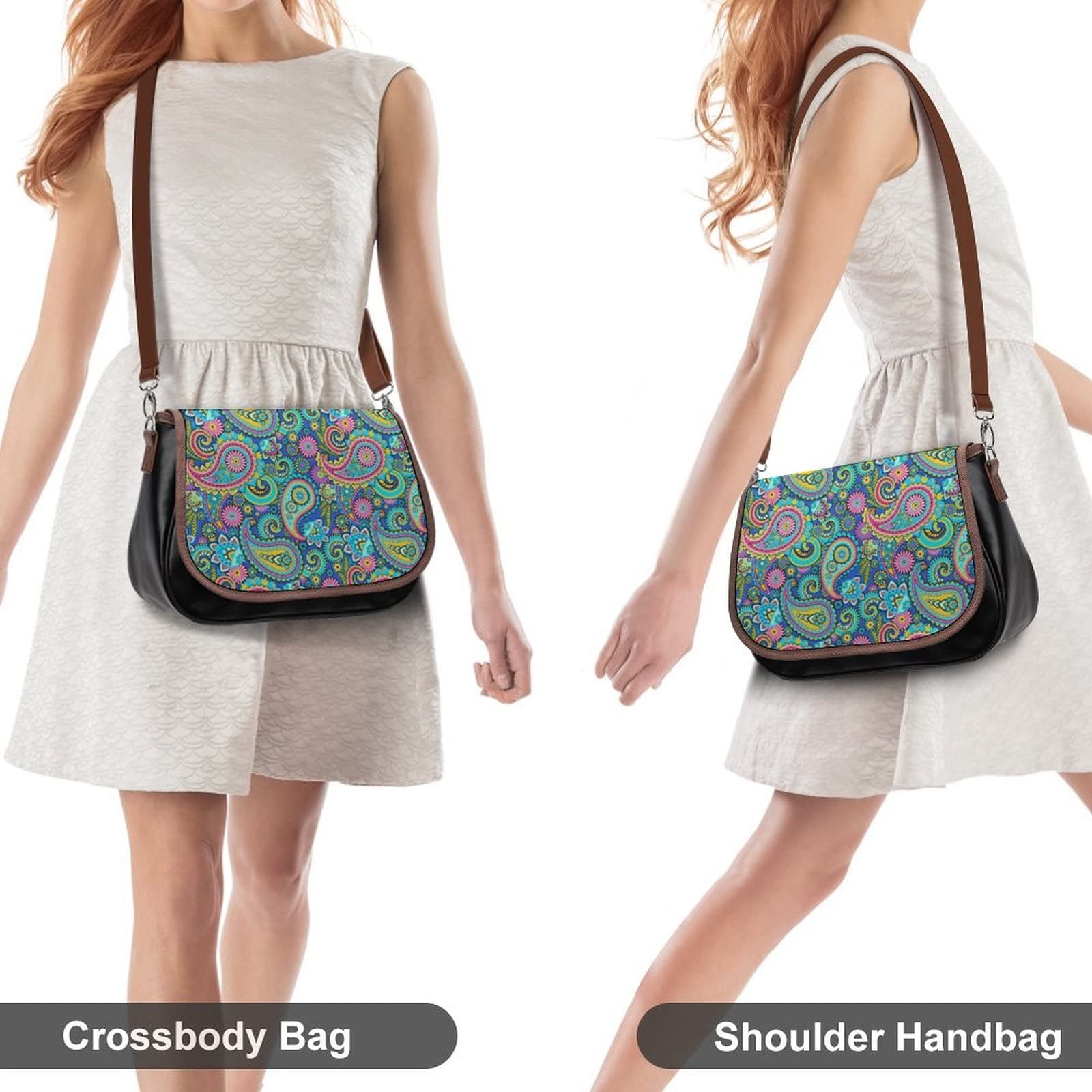 Vintage Leather Crossbody Bag for Women - Paisley Green Hobo Purse for Daily Use