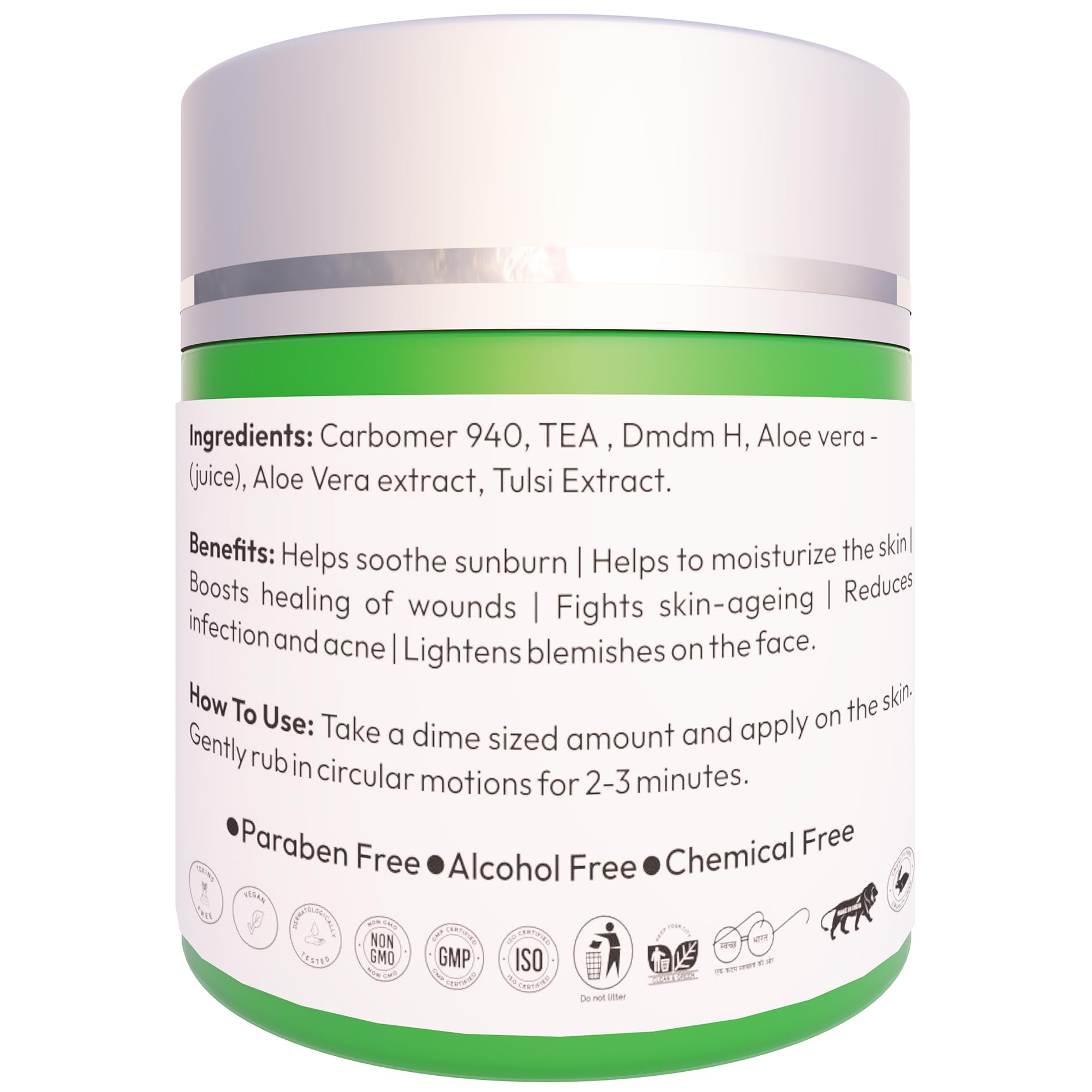REWA NATURALS Pure Aloe Vera Gel with Tulsi Extract - 100g | Soothing & Hydrating for Sunburn, Dry Skin & Hair Care