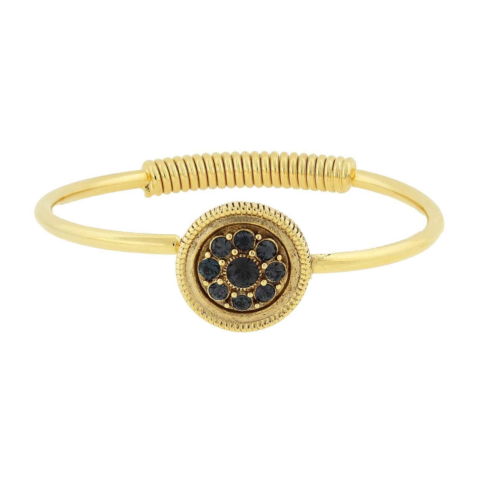 1928 Jewelry Flower Crystal Spring Hinge Gold Cuff Bracelet for Women - Elegant Vintage Style Fashion Accessory for Parties, Weddings & Special Occasions