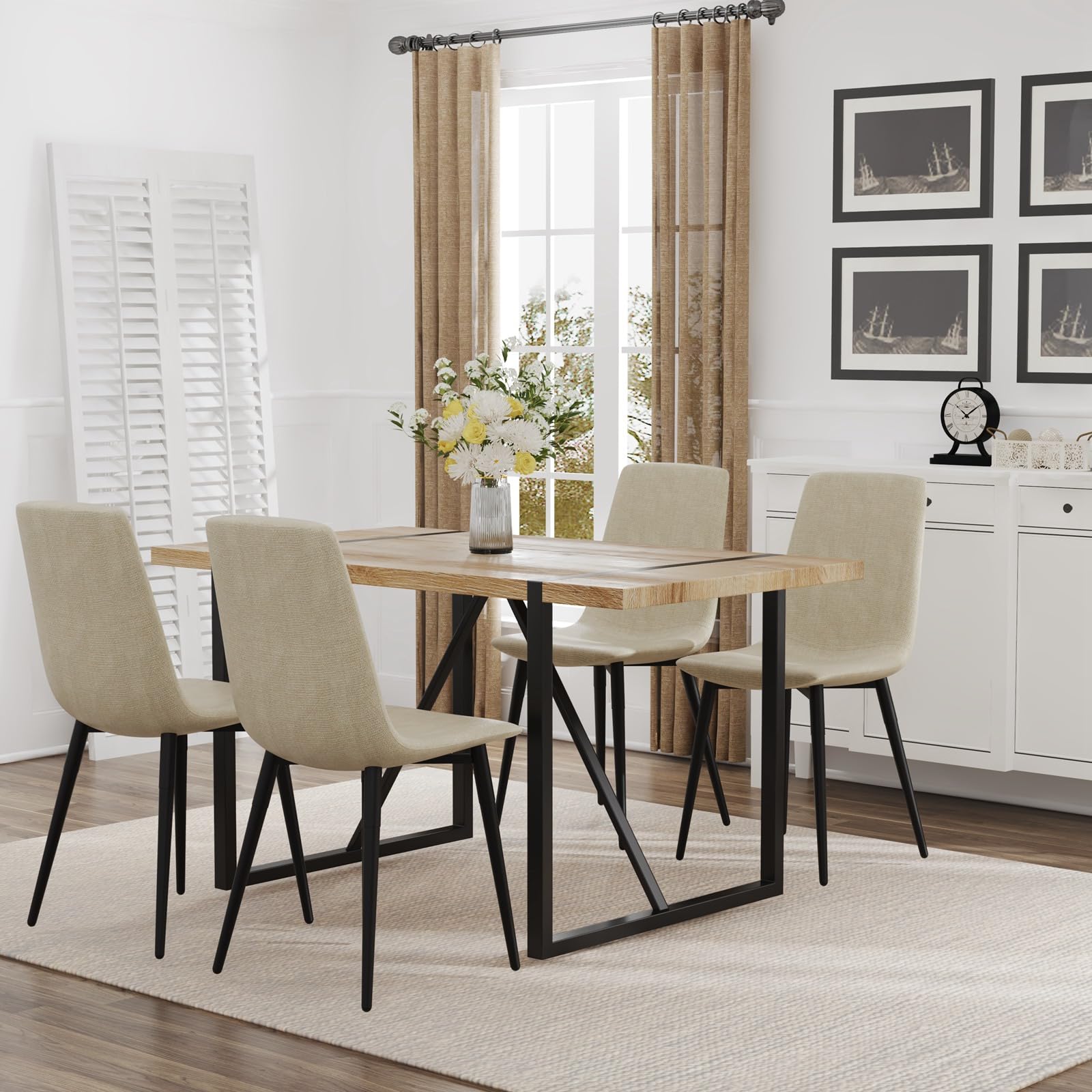 5-Piece Modern Dining Table Set with 4 Fabric Chairs & Wooden Table - Rectangle Kitchen Table Set for 4 - Perfect for Small Spaces, Apartments, and Cozy Family Meals