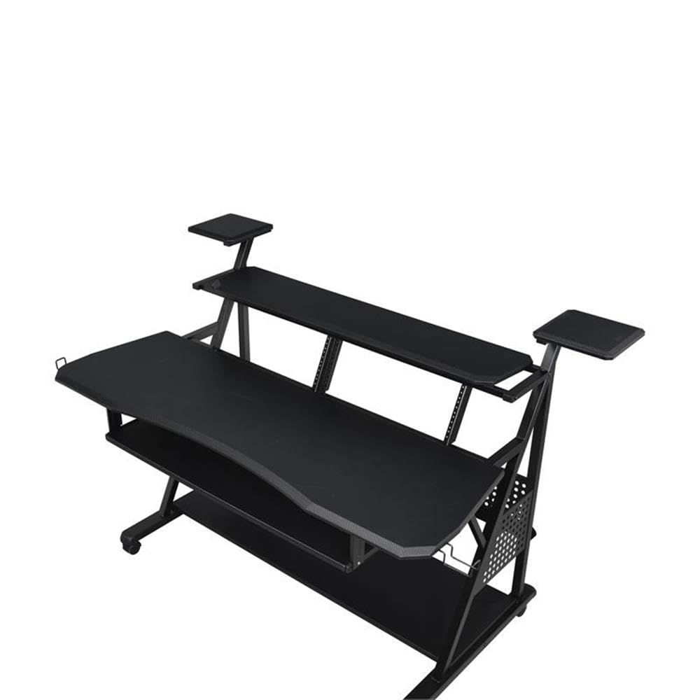 Acme Furniture Adjustable Metal & Wood Music Stand with Wheels - Portable Sheet Music Holder for Piano, Violin, Guitar - Black