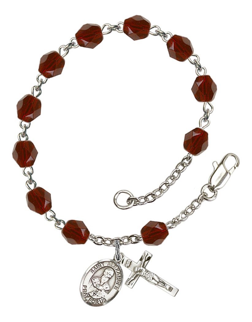 January Birthstone Bead Rosary Bracelet with Saint Alexander Sauli Charm - 7.5 Inch Catholic Prayer Jewelry for Women | Perfect for Baptism, First Communion & Daily Devotion