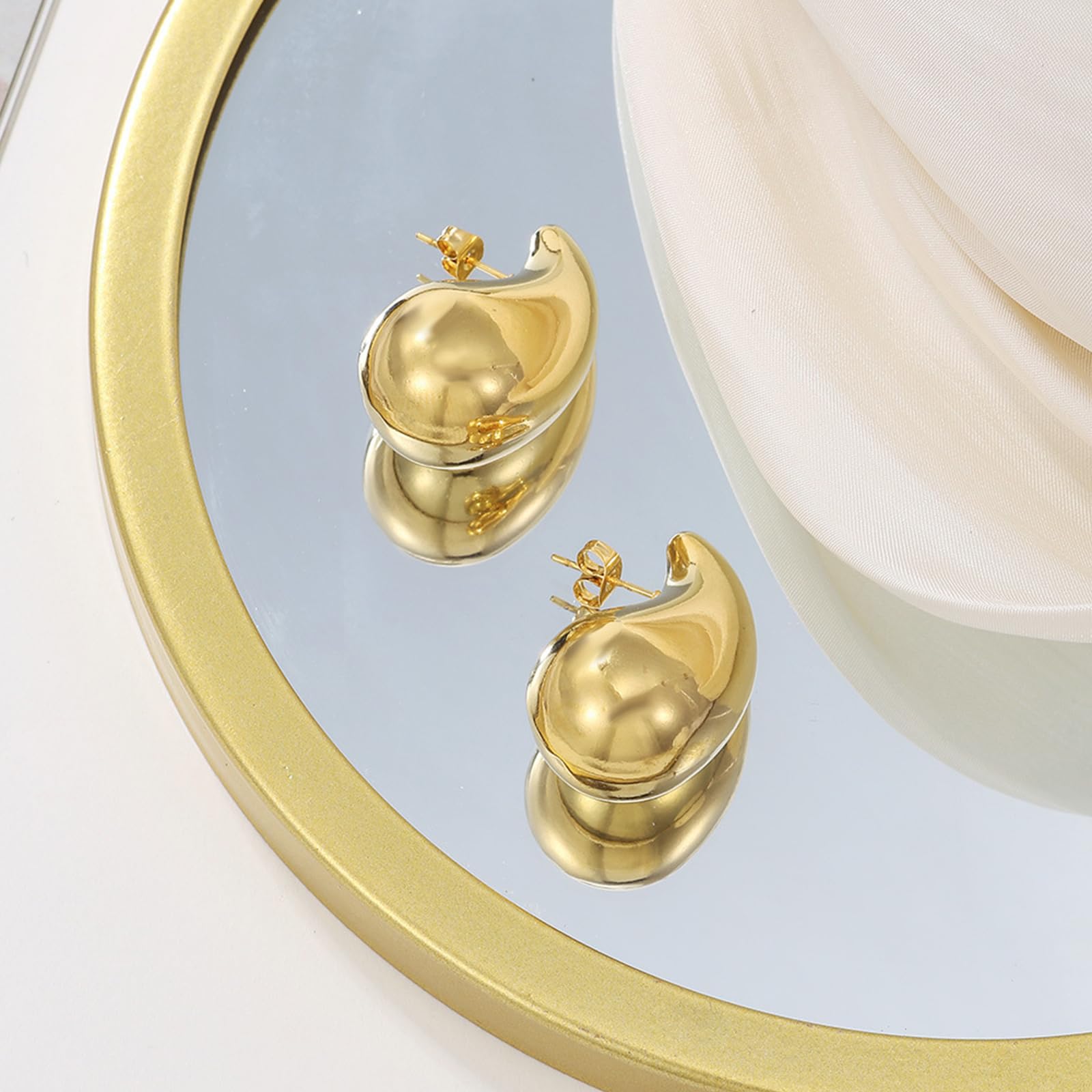 Lightweight Gold Plated Chunky Hoop Earrings for Women - Hypoallergenic Teardrop Fashion Jewelry | Perfect for Parties, Weddings & Everyday Wear