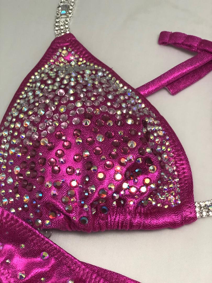Hot Pink Rhinestone Figure Bikini - Competition Posing Suit for Physique & Fitness Shows | Perfect for Bodybuilding, Bikini Contests & Beachwear