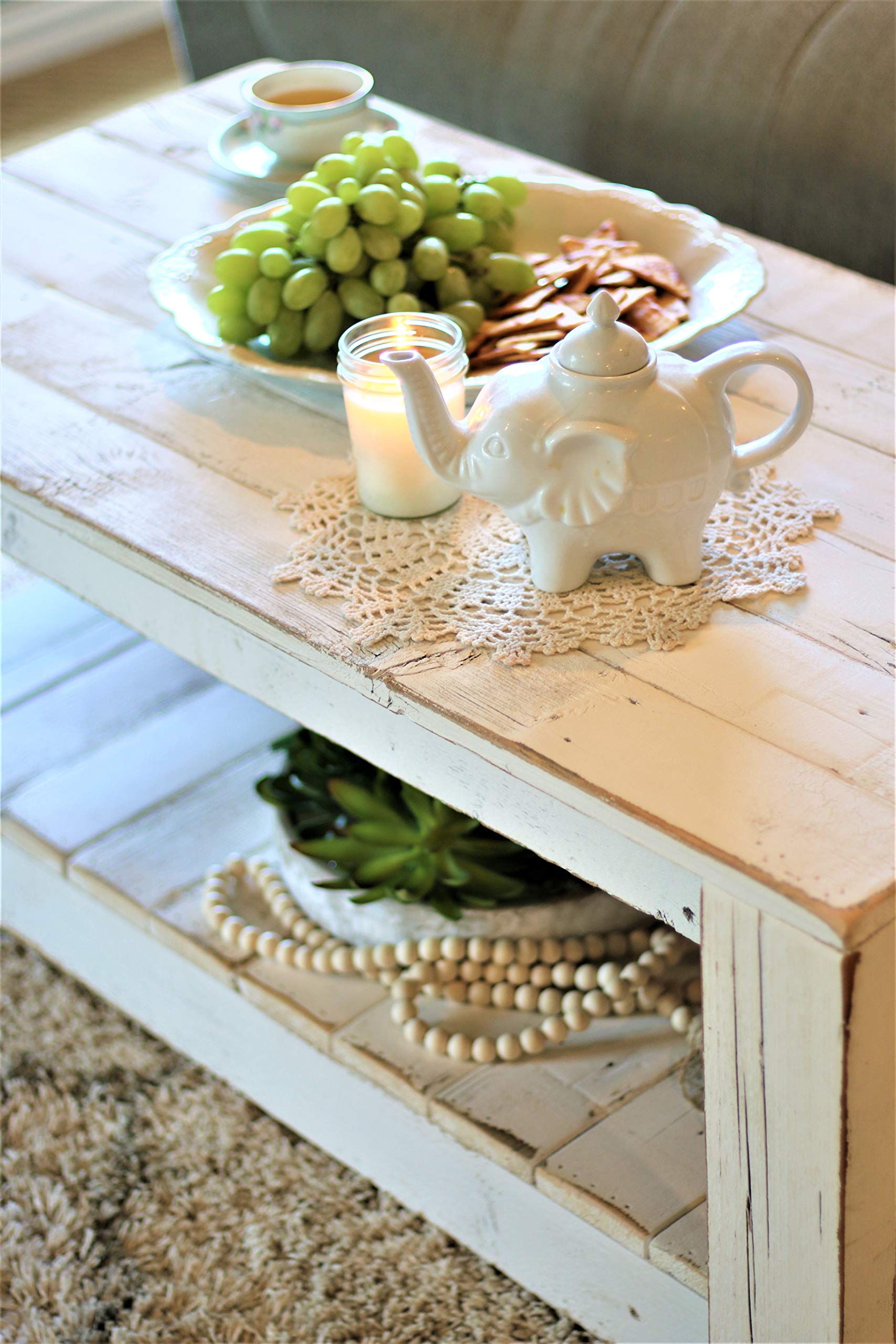 Rustic White Farmhouse Coffee Table with Lower Shelf - Perfect for Living Room, Lounge & Farmhouse Decor