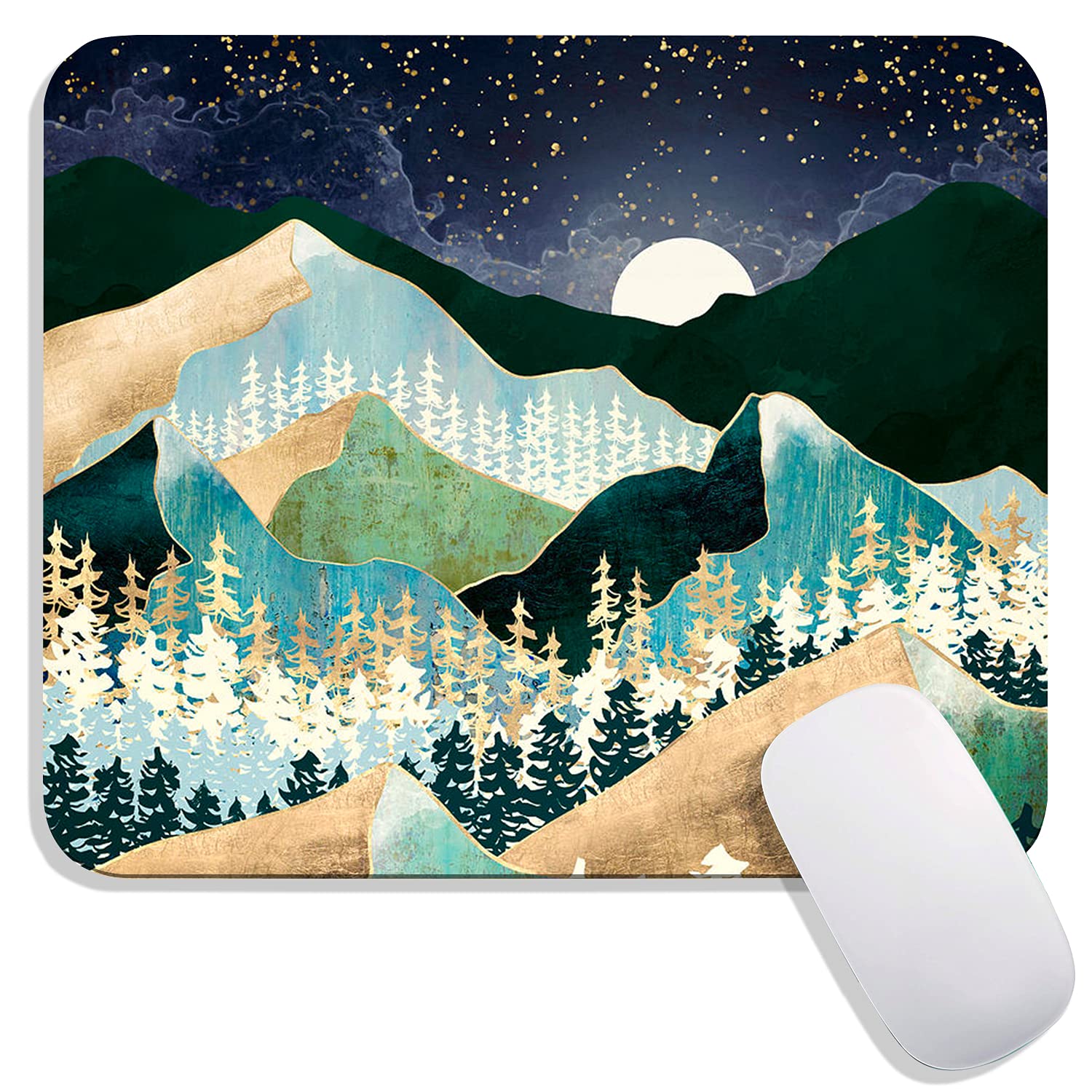 Premium Textured Custom Mouse Pad - Golden Mountain Moon Landscape Design, Washable Lycra Cloth with Non-Slip Rubber Base for Wireless Mouse | Perfect for Office, Gaming & Home Computer Setup