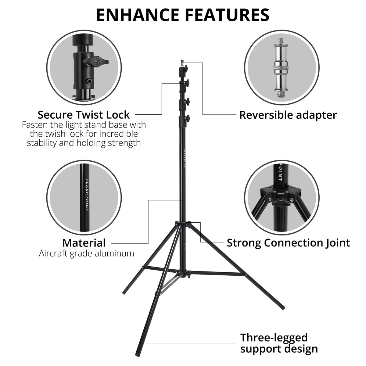 Flashpoint 13' Pro Air-Cushioned Heavy-Duty Light Stand V2 (2-Pack) - Professional Photography & Video Studio Equipment for Lighting, Backdrops & Outdoor Shoots