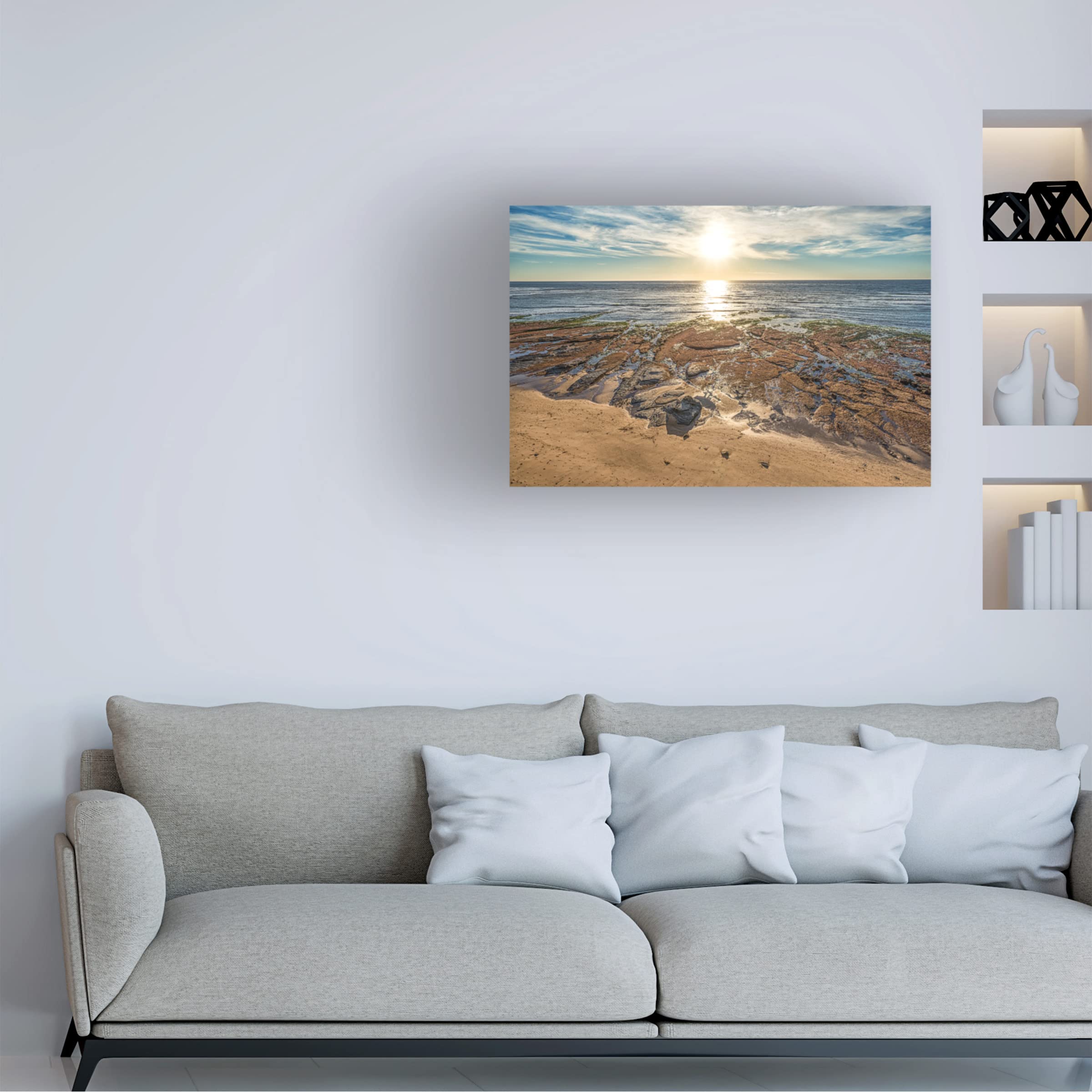 Joseph S Giacalone 'Puzzle Pieces On The Coast' 16x24 Canvas Wall Art Print - Modern Coastal Home Decor for Living Room, Bedroom & Office
