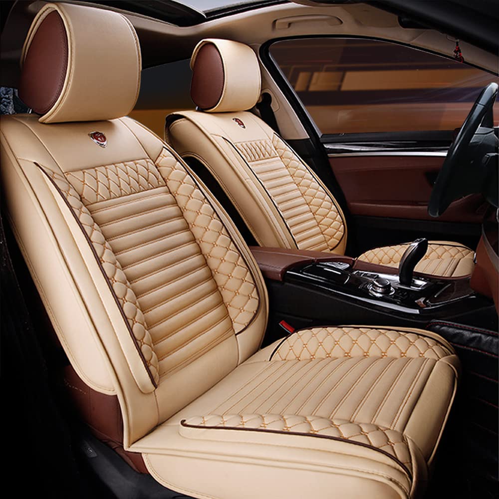 Premium Custom Fit All-Weather Seat Covers for Acura ILX/TLX/MDX/RLX/NSX - 5-Seat Full Protection Waterproof Car Seat Covers (Beige) - Ultra Comfort & Durable for Daily Commute, Road Trips & Outdoor Adventures