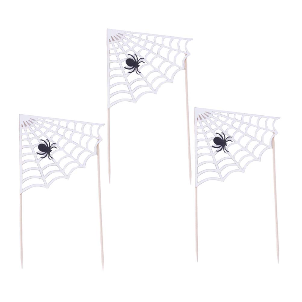DOITOOL Halloween Cake Toppers Set of 3 - Spider Web Cake Decorations for Halloween Cupcakes, Party Supplies | Perfect for Halloween Desserts, Themed Parties & Spooky Celebrations