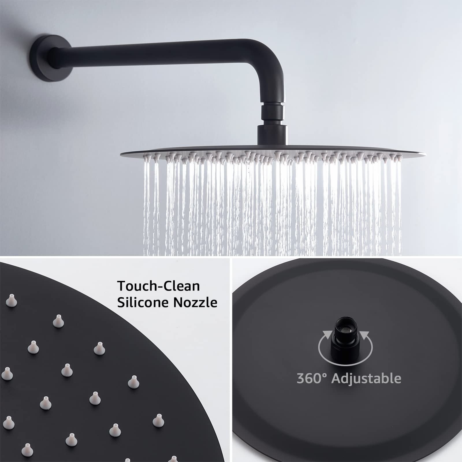 Matte Black Wall Mounted Shower System - 12 Inch Rainfall Shower Head with Handheld Sprayer - Pressure Balanced Valve Shower Faucet Mixer Set for Modern Bathroom (Perfect for Master Bath, Guest Bath & Spa-Like Shower Experience)