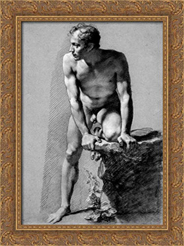 Pierre Paul Prud'hon Male Nude Leaning On Rock - 18x24 Inch Gold Ornate Wood Framed Canvas Art Print - Classic Nude Figure Painting for Living Room, Bedroom & Office Decor